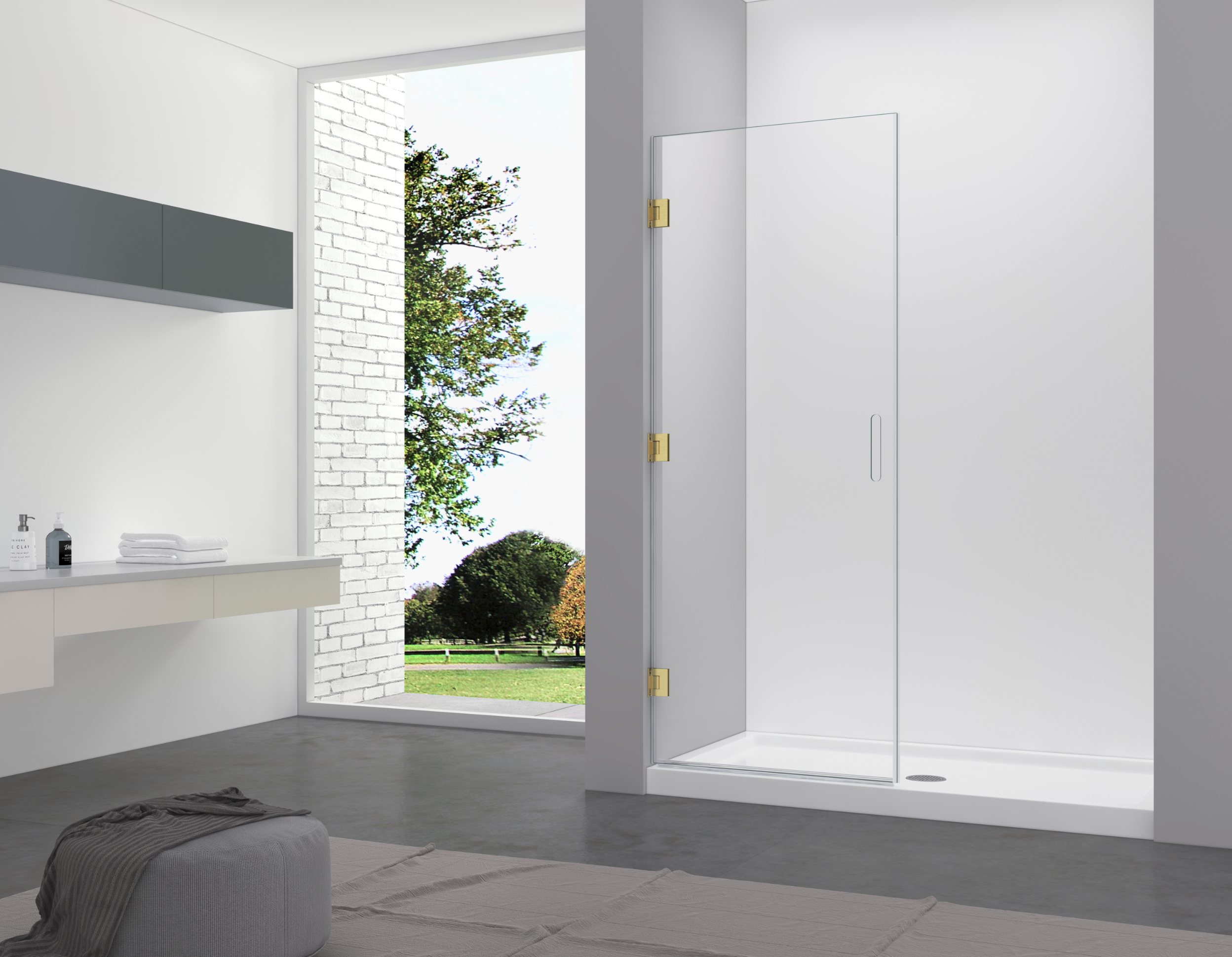 Aquamoon Luna Frameless Shower door W 32" x H 80", One Sliding Door with Brush Gold Hinges