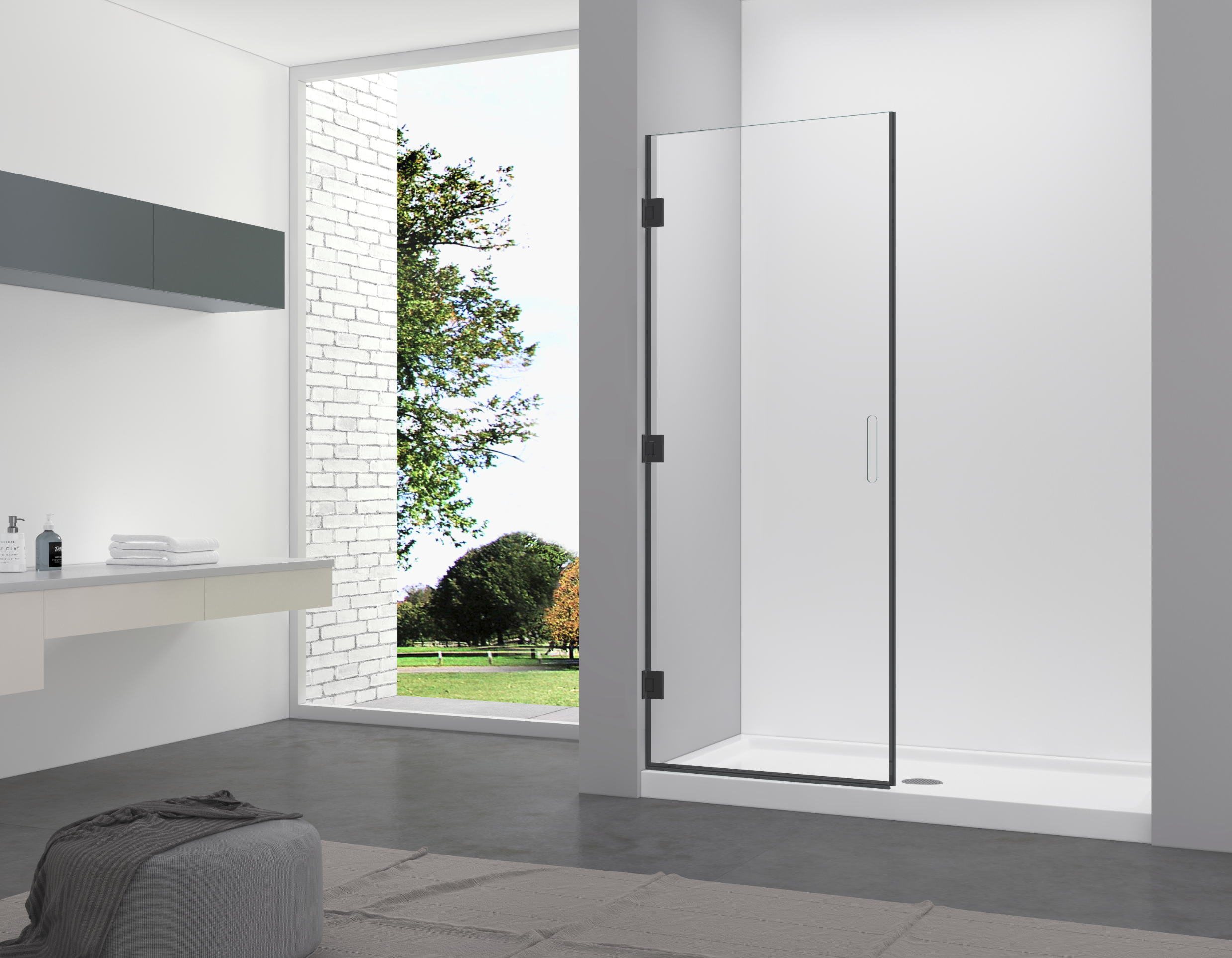 Aquamoon Luna Frameless Shower door W 32" x H 80", One Sliding Door with Matte Black Hinges