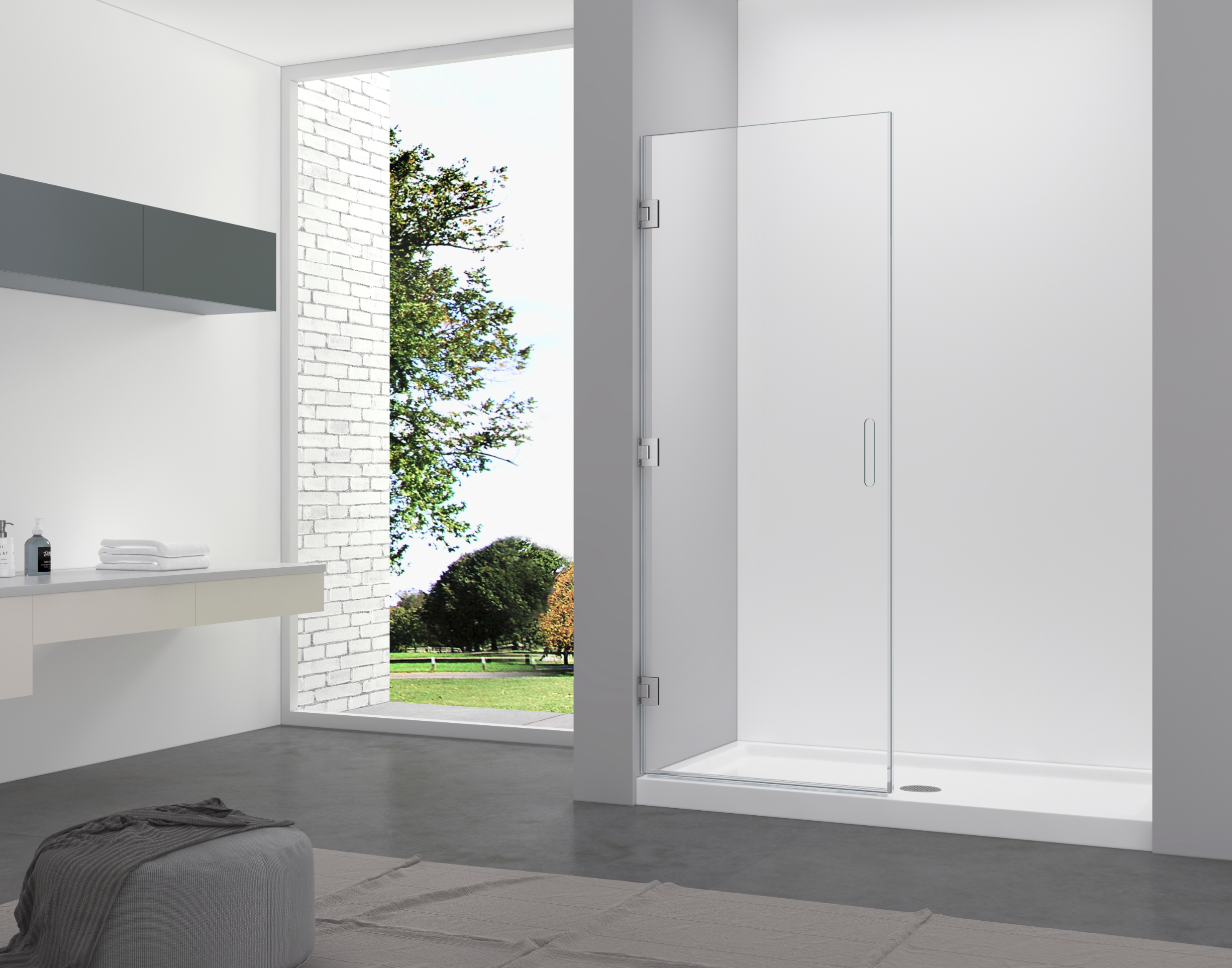 Aquamoon Luna Frameless Shower door W 32" x H 80", One Sliding Door with Brush Nickel Hinges 