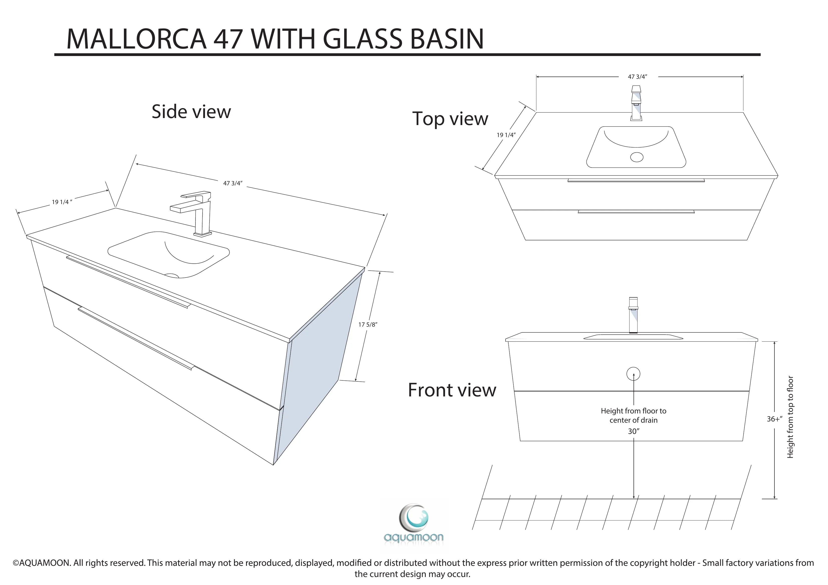 Mallorca 47.5 Matte White Cabinet, White Tempered Glass Sink, Wall Mounted Modern Vanity Set