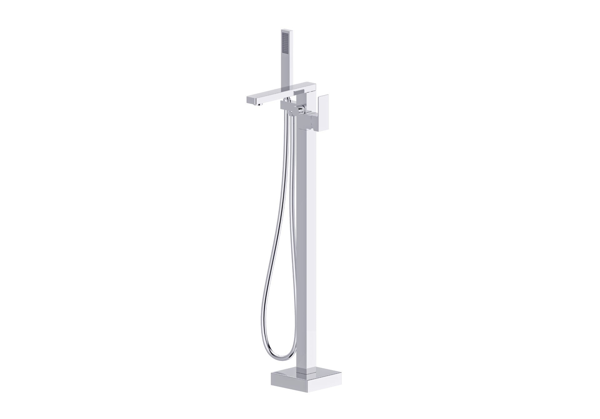 Aquamoon Milan Square Floor Faucet, Single Lever Bath Tub Filler Wiith Hand Held Chrome Finish Bath Trends USA