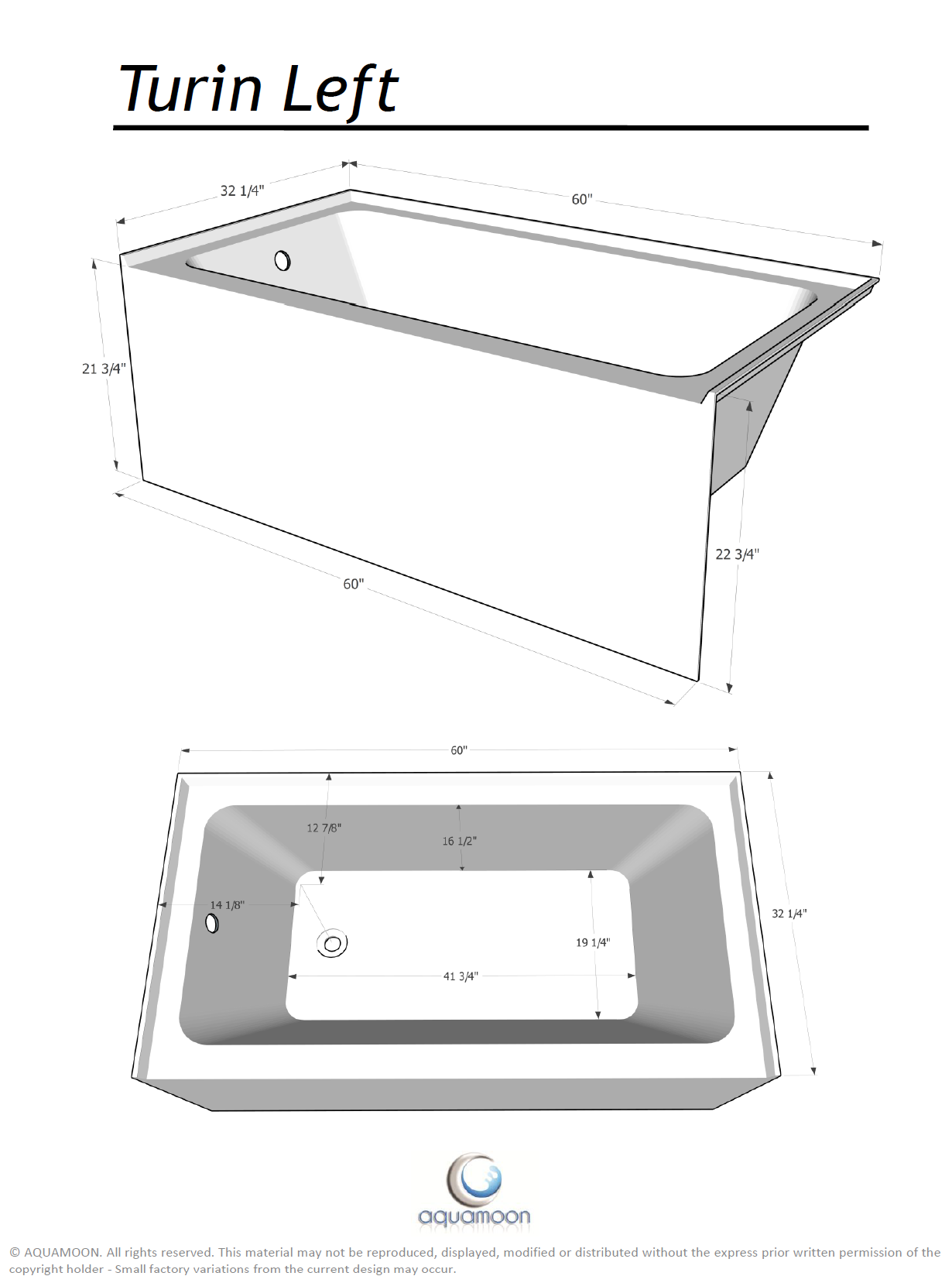 Turin 60 Skirted Acrylic Bathtub, Left Drain And Overflow