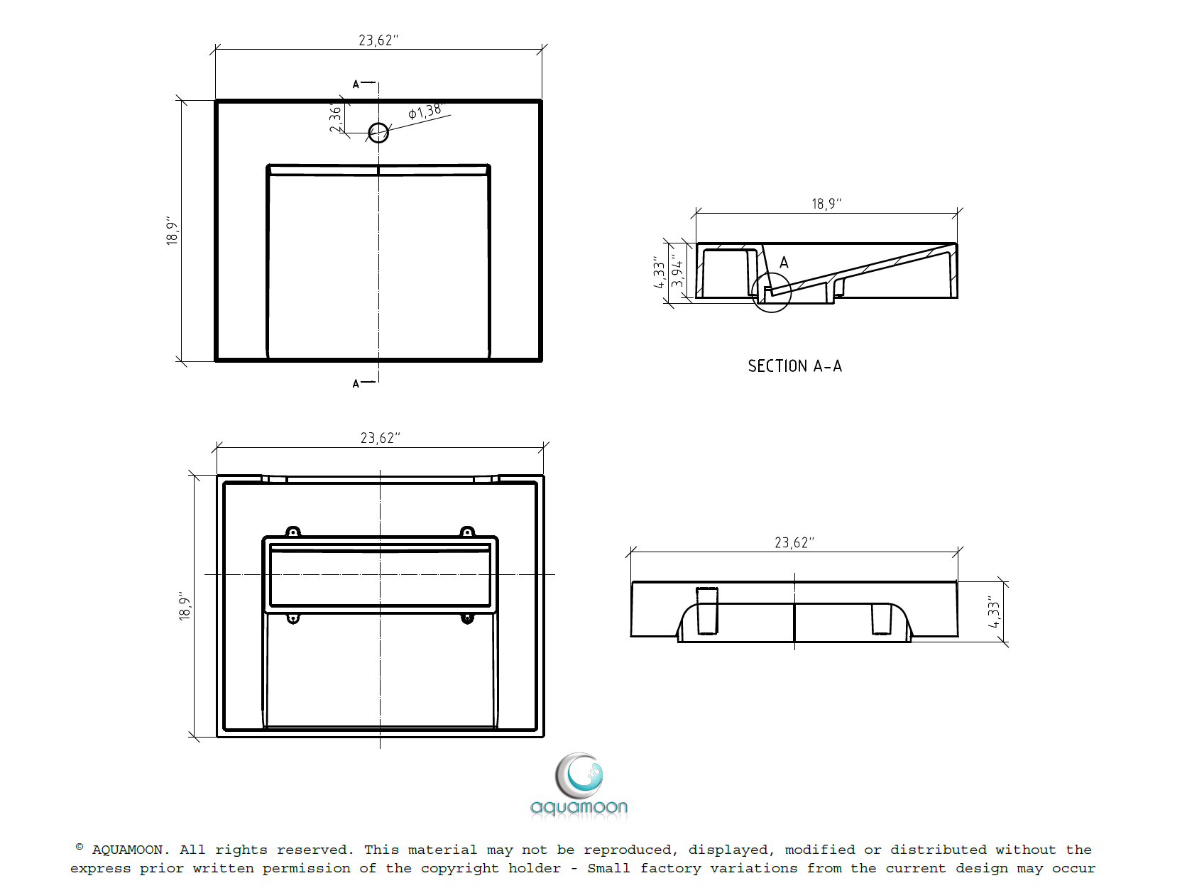 Aquamoon Venice 24" Integrated /Countertop White Infinity  Sink