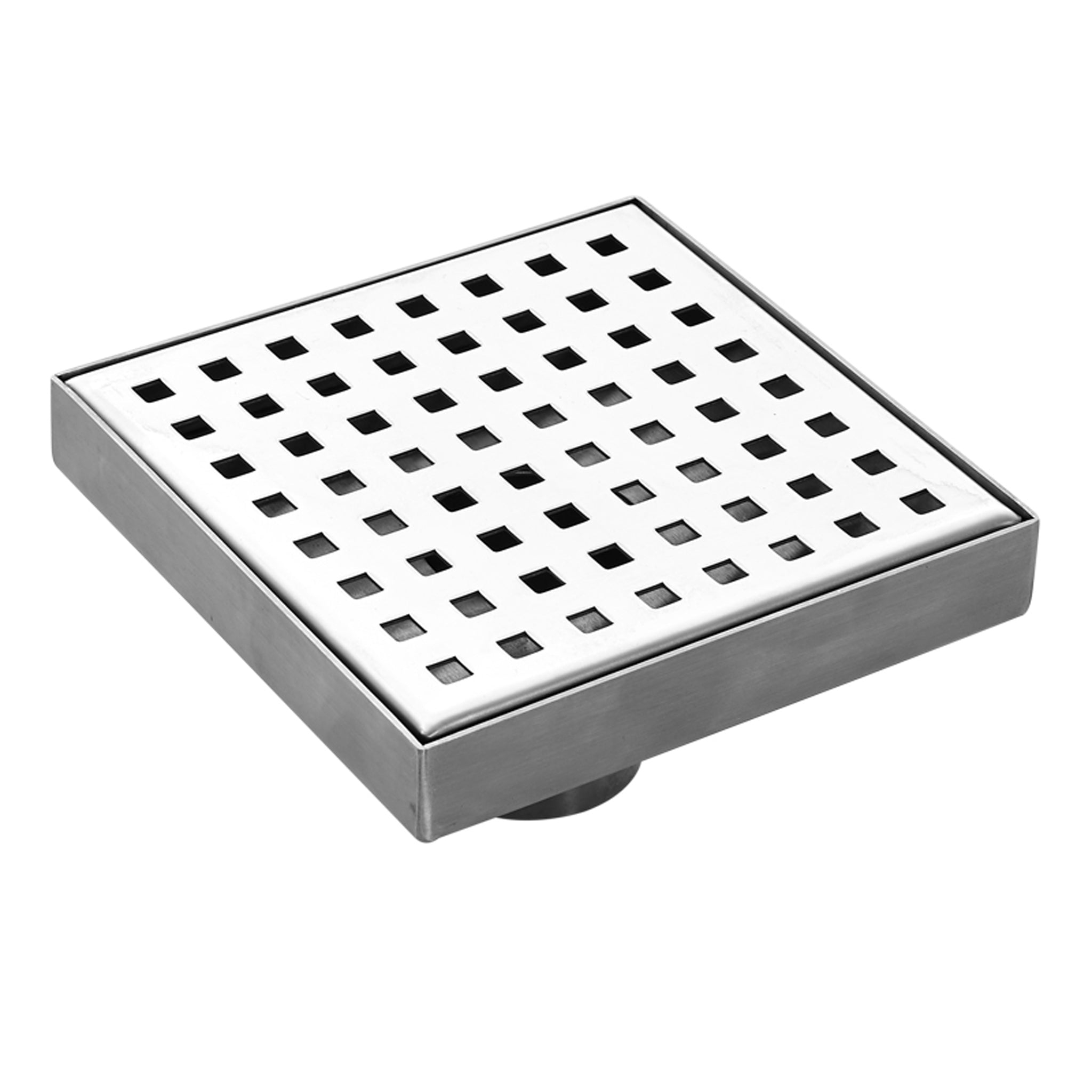 Aquamoon  Chrome Insert 4 x 4 Linear Shower Drain, 316 Stainless Steel Square with Hair Strainer and Fittings