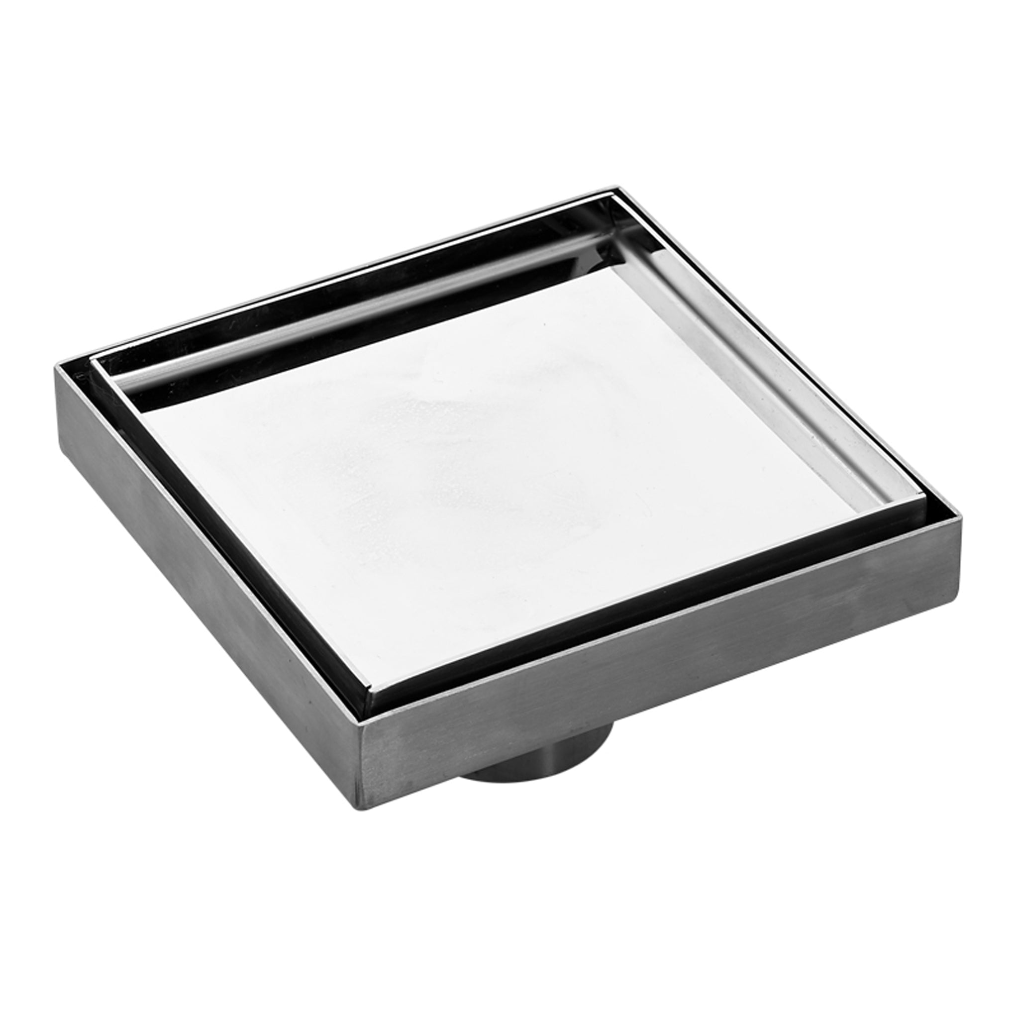Aquamoon  Tile Insert 6 x 6  Linear Shower Drain, 316 Chrome Stainless Steel Square with Hair Strainer and Fittings