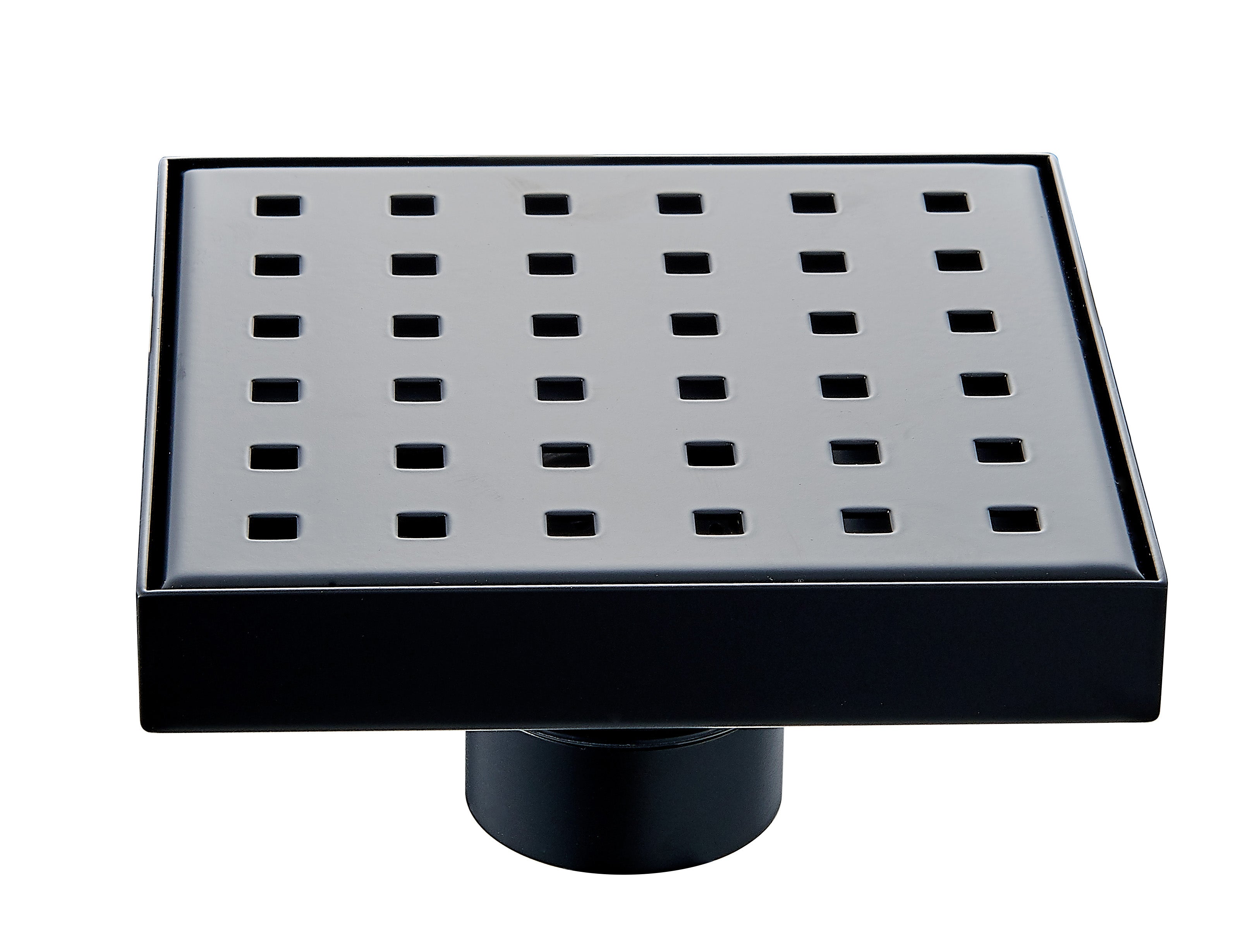 Aquamoon 4 x 4 Black Linear  Shower Drain, 316 Stainless Steel, Square with Hair Strainer and Fittings