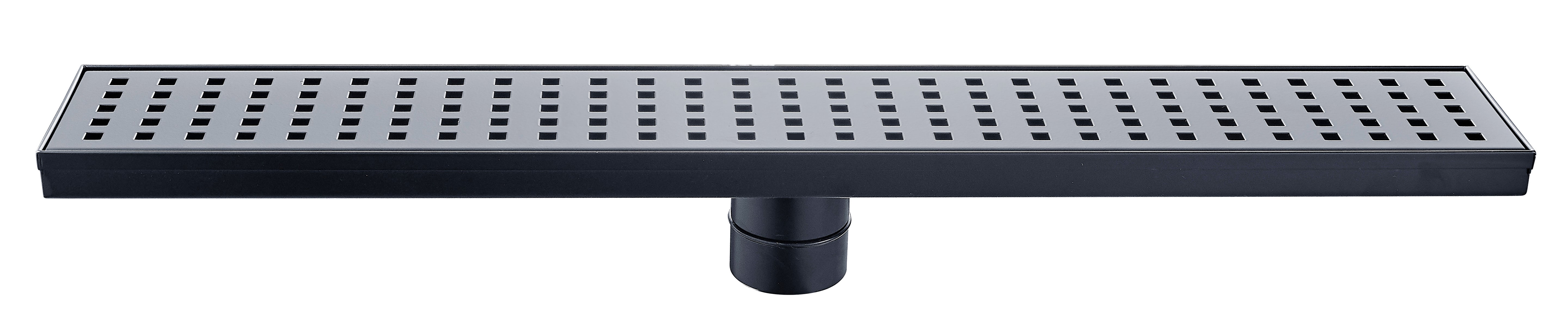 Aquamoon 32" Matte Black Linear  Shower Drain, 316 Stainless Steel, Square with Hair Strainer and Fittings