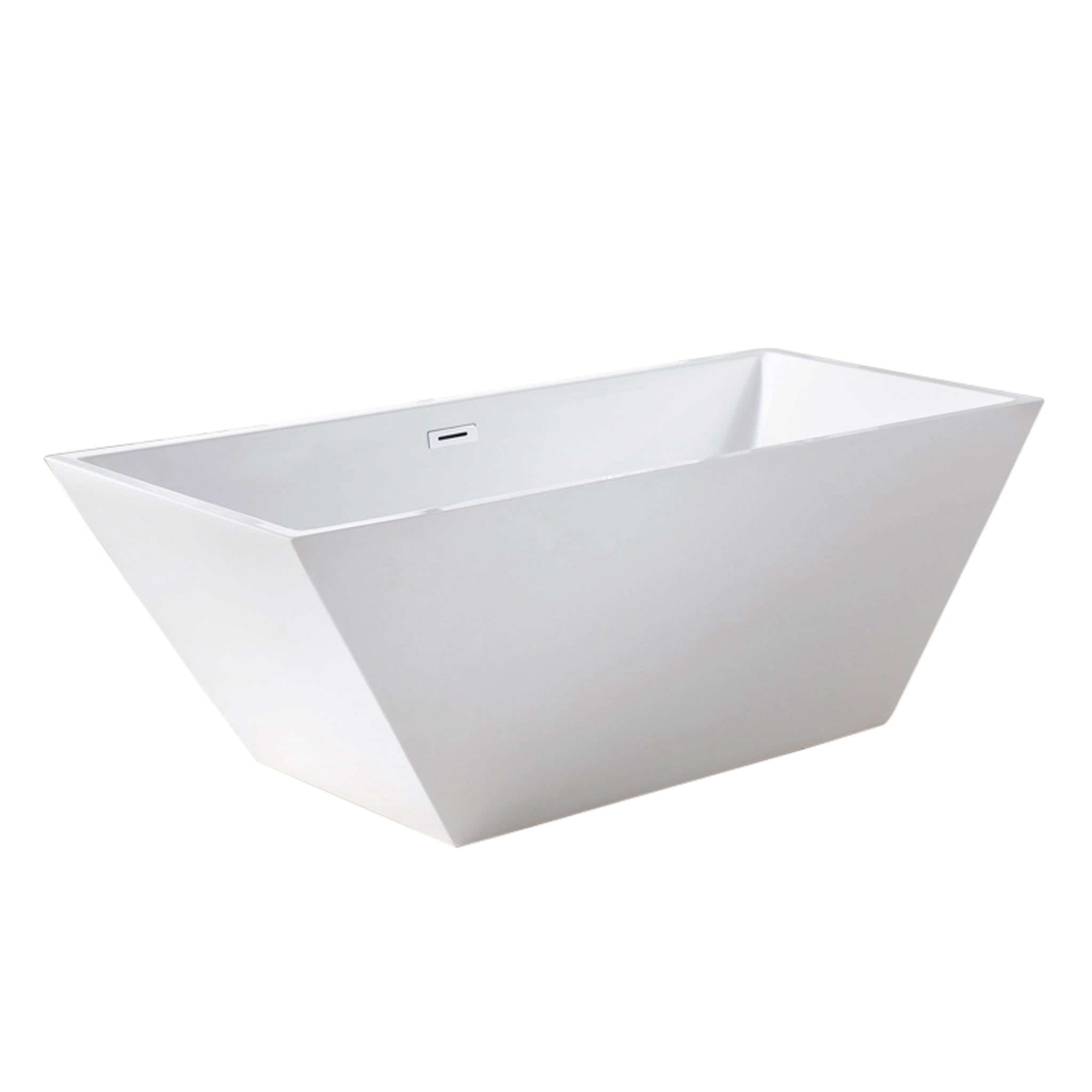 Aquamoon SPAZIO 60" Acrylic Freestanding Bathtub Contemporary Soaking Tub with Chrome Overflow and Drain Color White