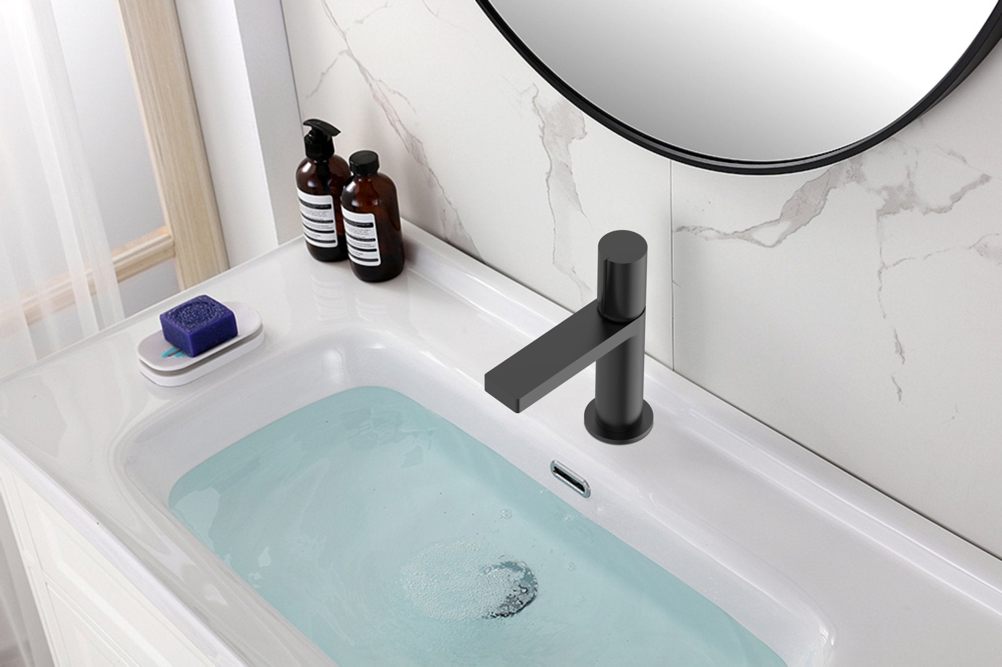 Aquamoon Barcelona Collection Single Lever Bathroom Vanity Faucet Matte Black/Rose Gold Finish