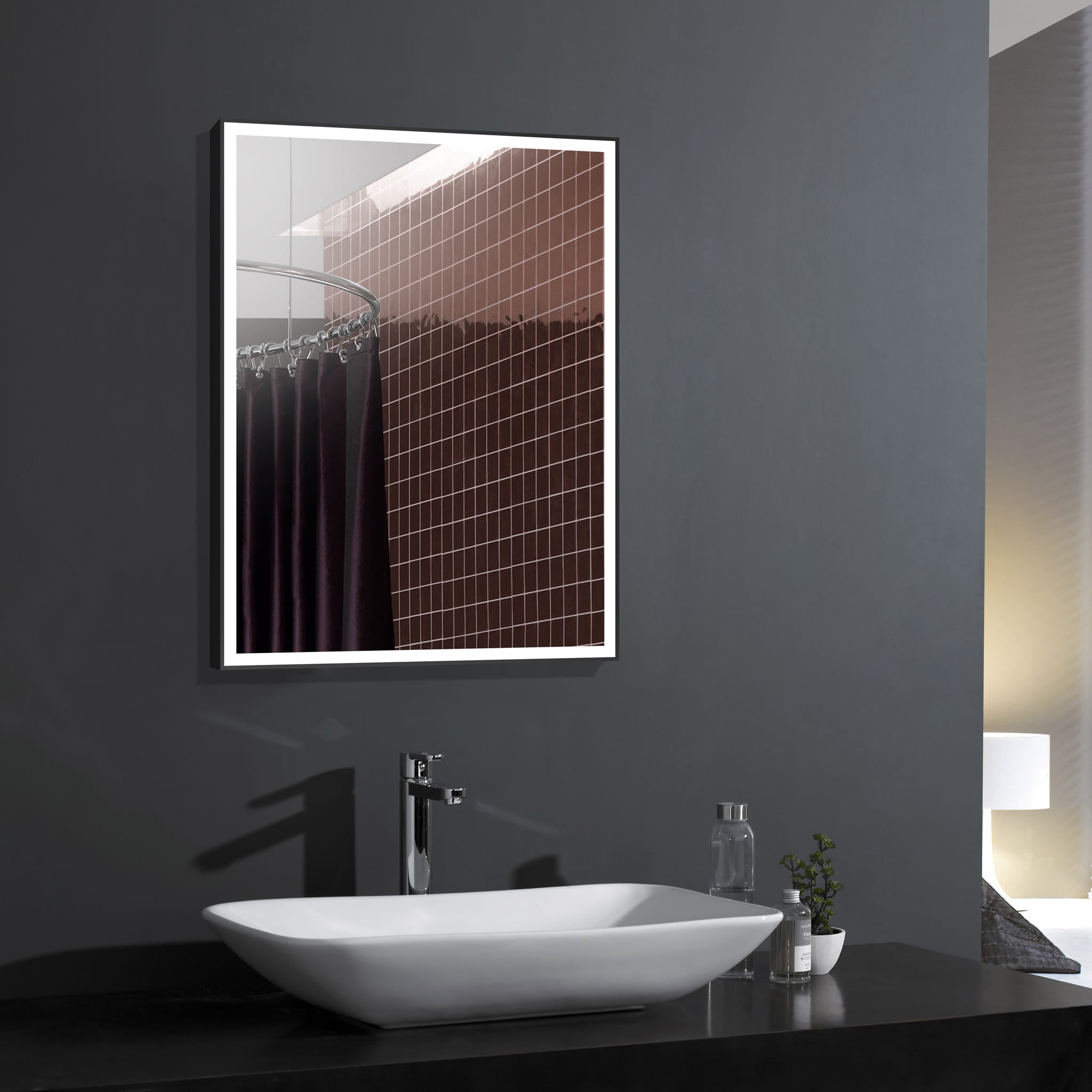 Aquamoon 2575 LED Bathroom Mirror 24" x 31" Wall Mounted Side Switch with Black Frame
