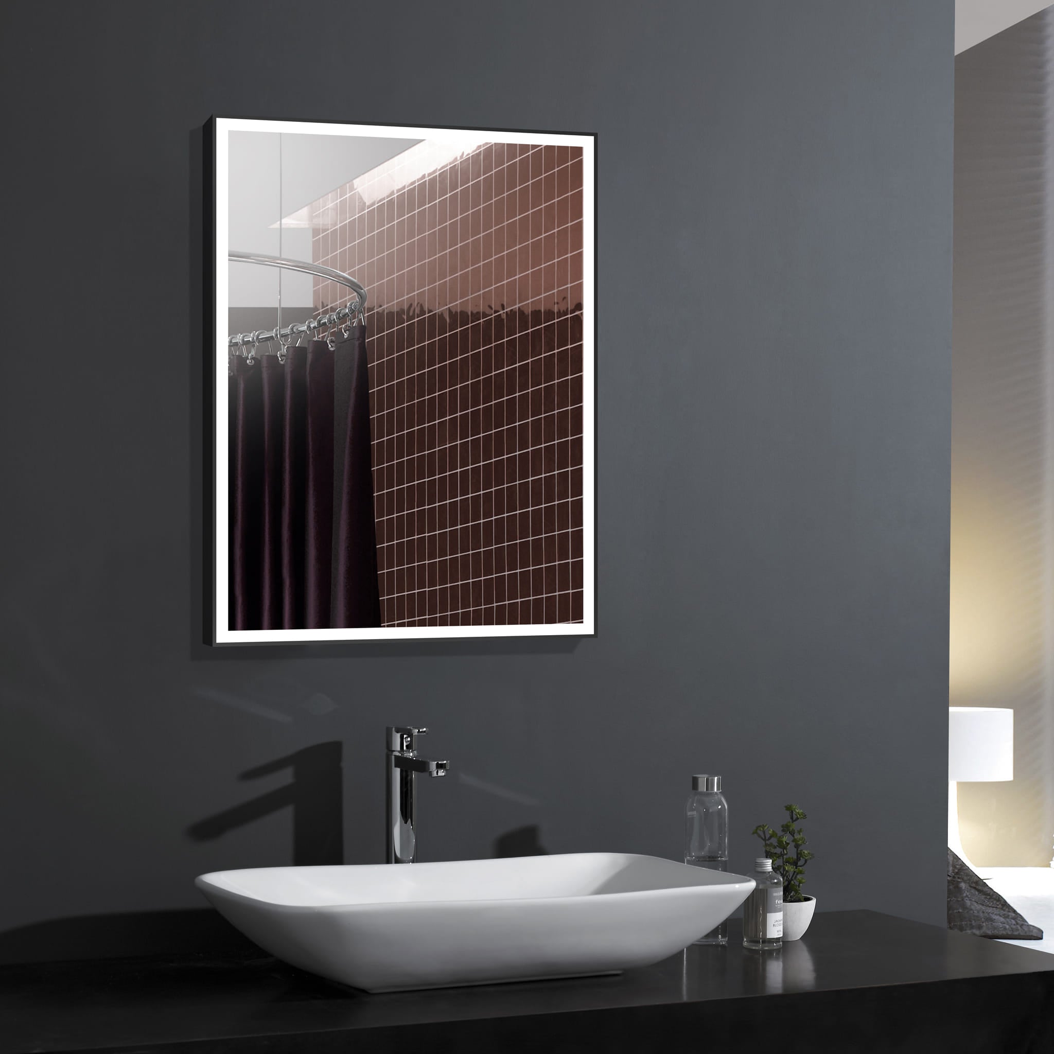 Aquamoon 2575 LED Bathroom Mirror 24" x 31" Wall Mounted Side Switch with Black Frame bathtrends_usa