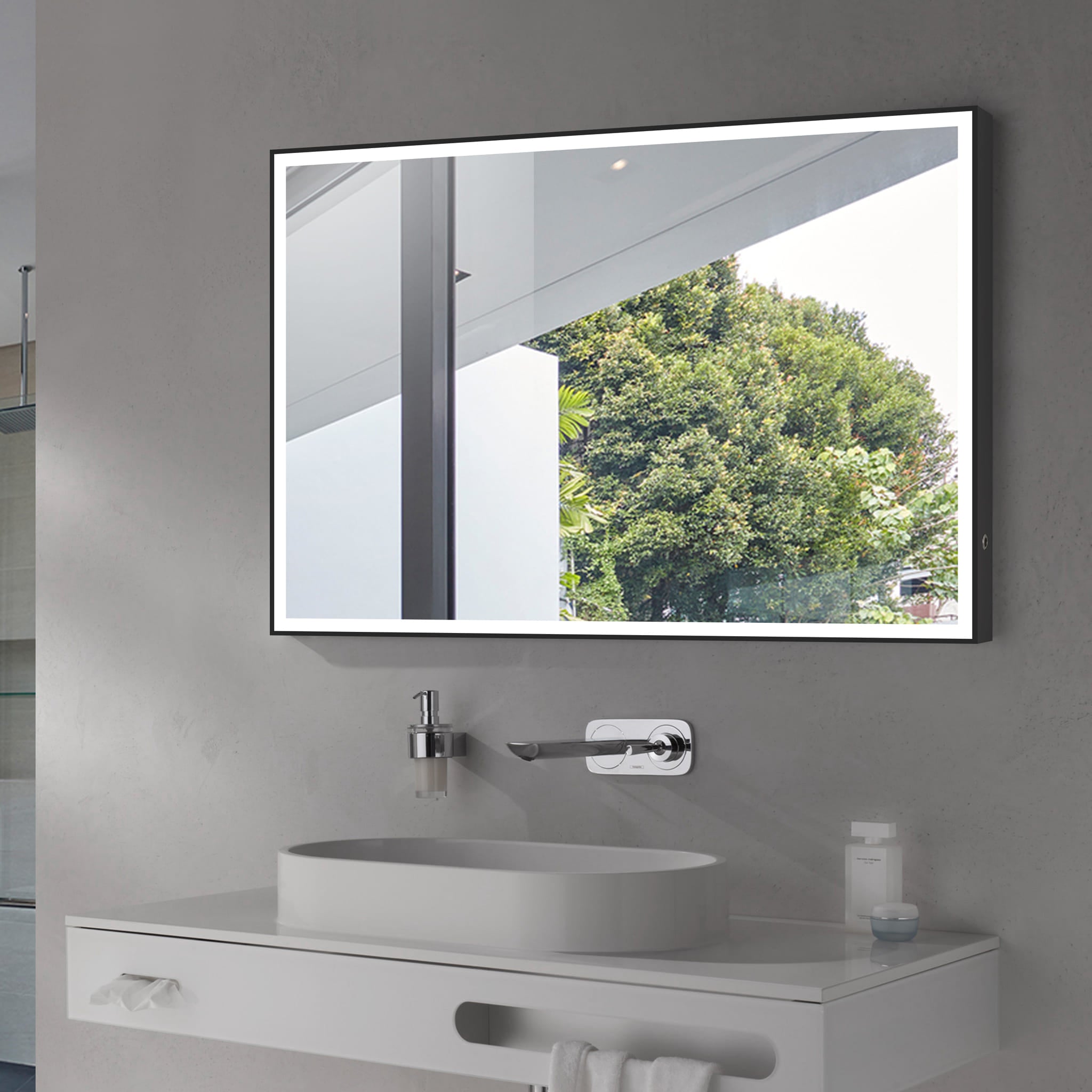 Aquamoon 2575 LED Bathroom Mirror 31" x 31" Wall Mounted Side Switch with Black Frame