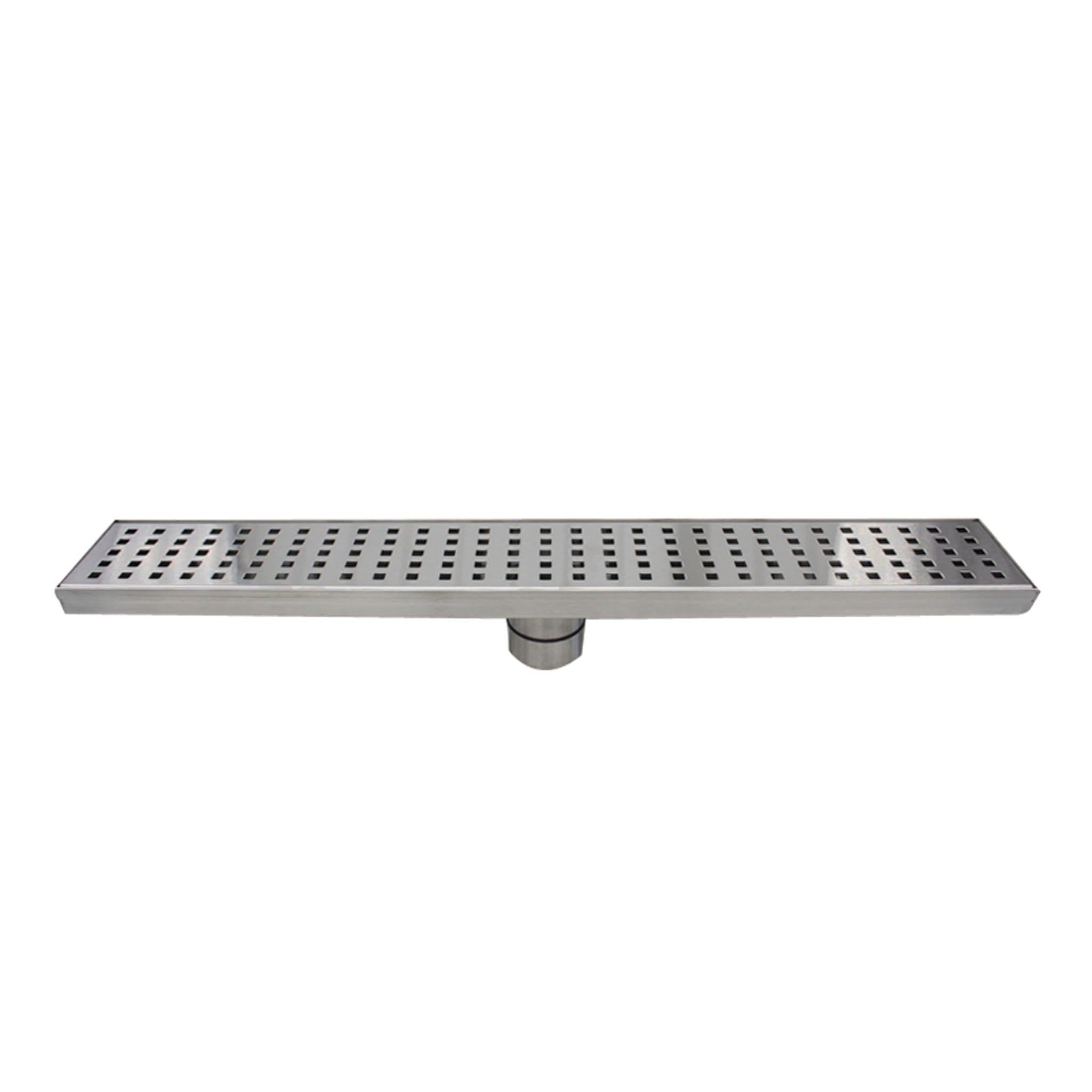 Aquamoon 48" Chrome Linear  Shower Drain, 316 Stainless Steel, Square with Hair Strainer and Fittings