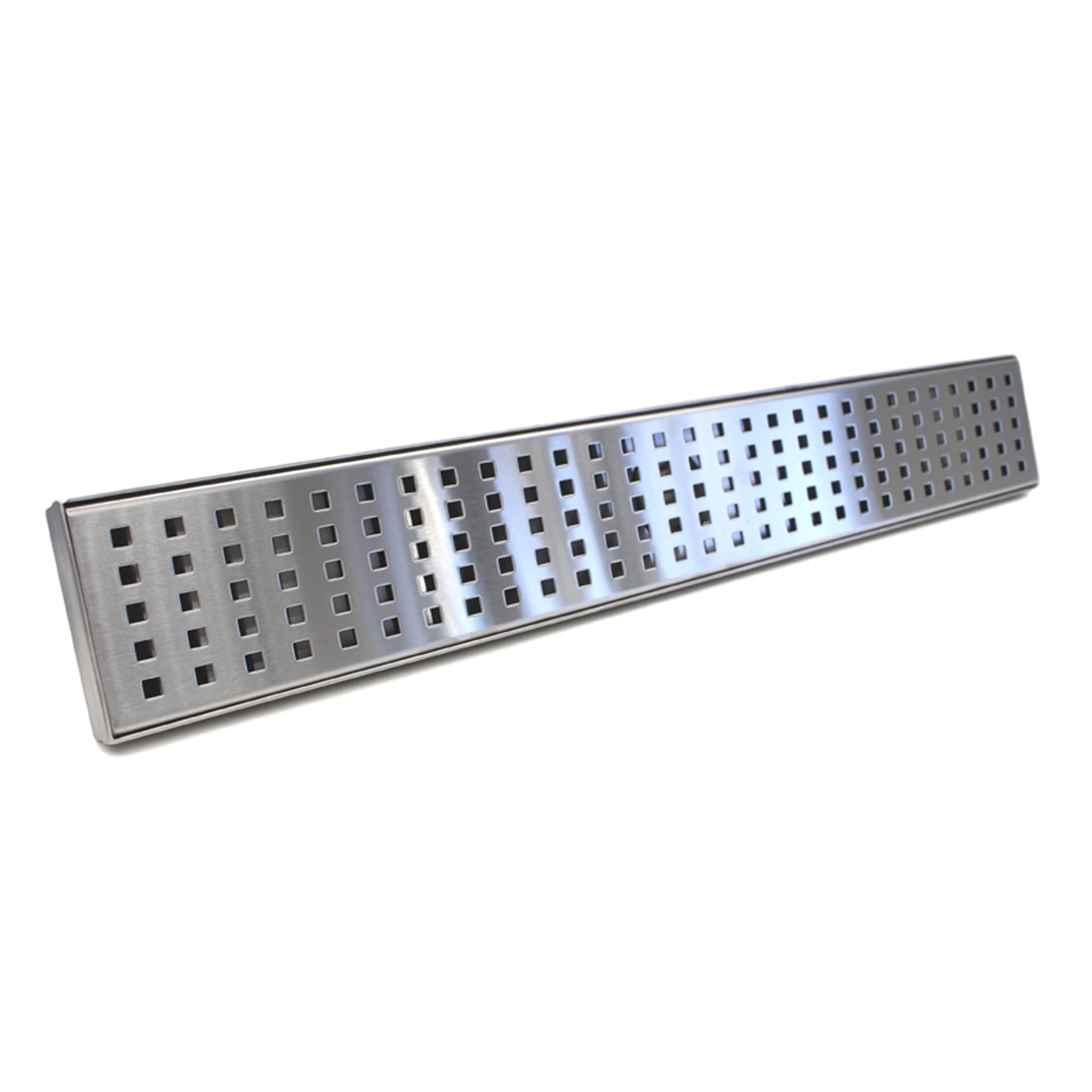 Aquamoon 48" Chrome Linear  Shower Drain, 316 Stainless Steel, Square with Hair Strainer and Fittings