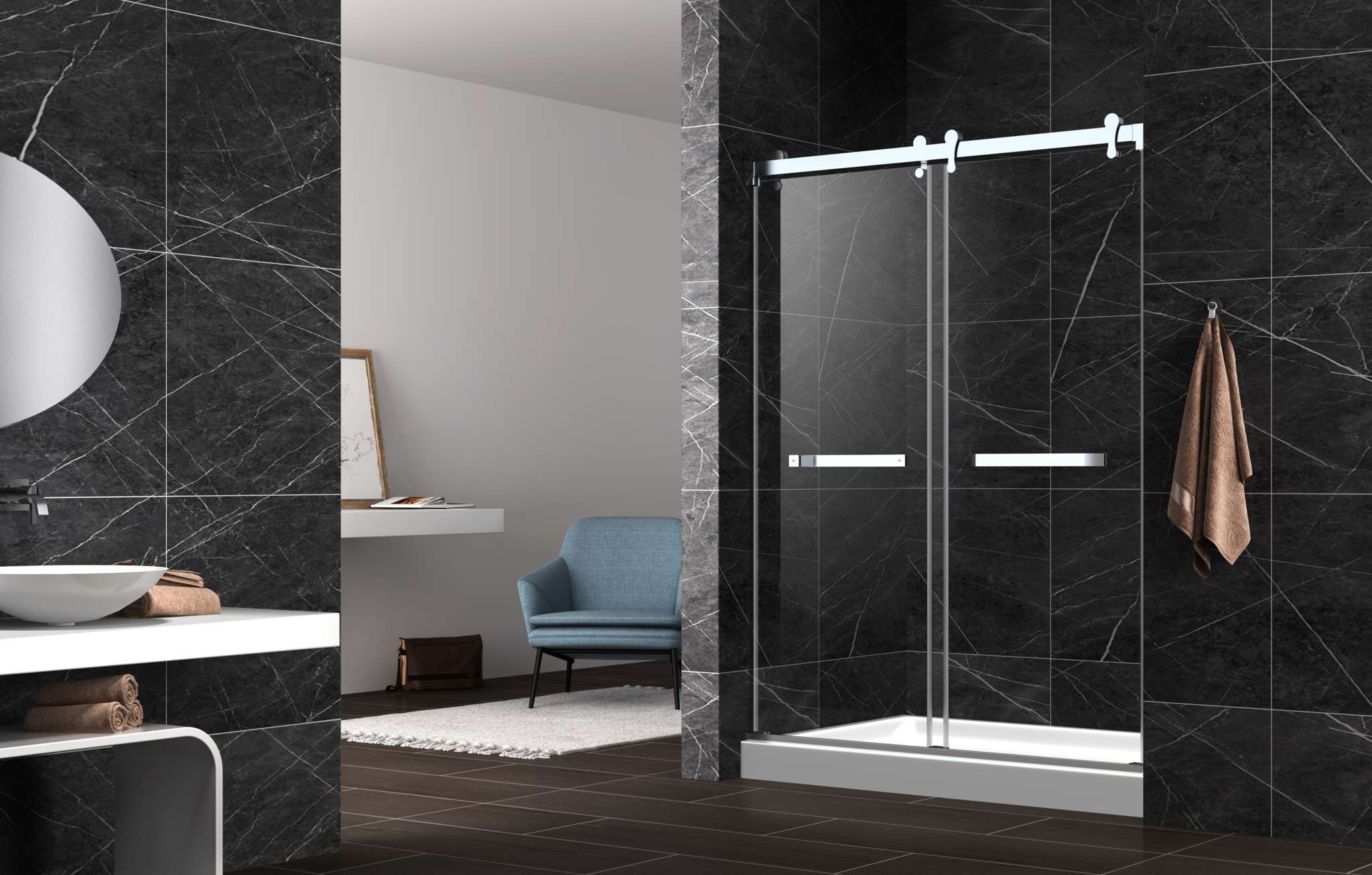 Aquamoon Lucca Semi Frameless Shower Door W 60" x H 76", Sliding Panels, Chrome Finish