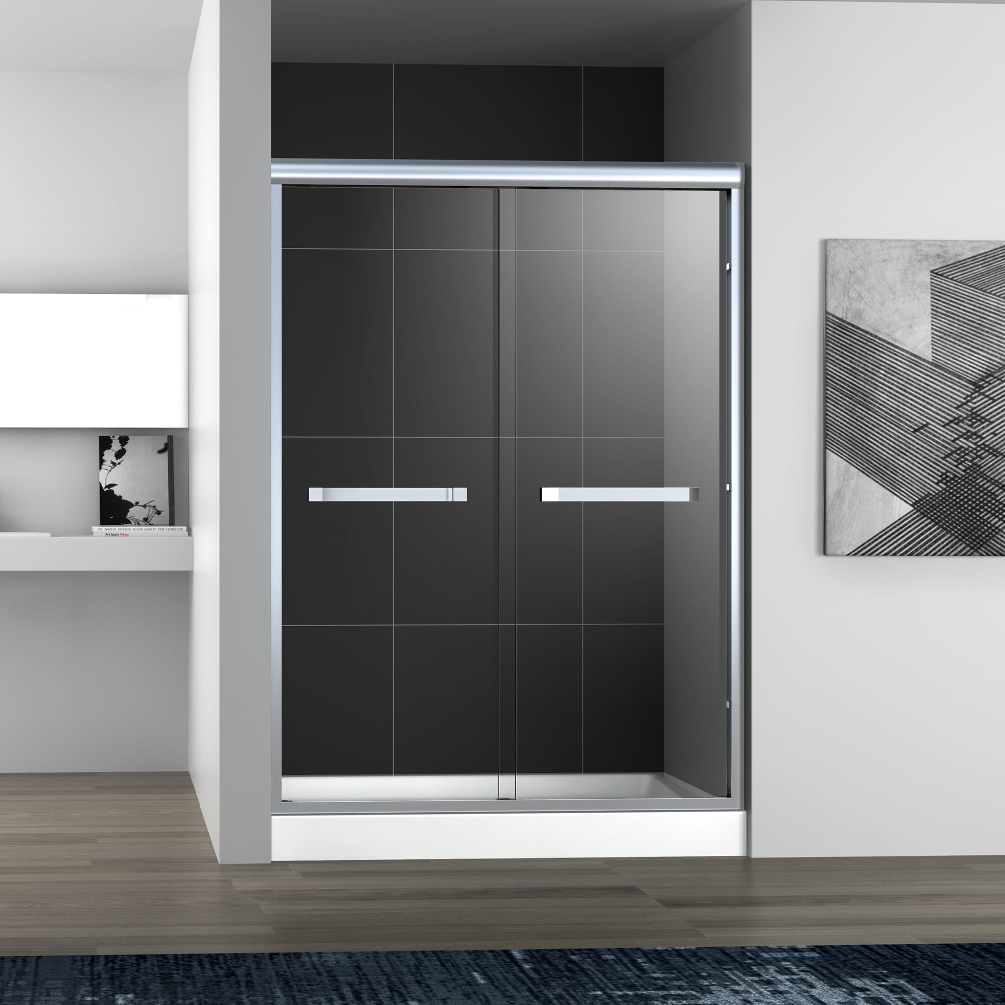 Aquamoon Sienna Framed Shower Door W 60" x H 76", Sliding Panels, Chrome Finish Bath Trends USA