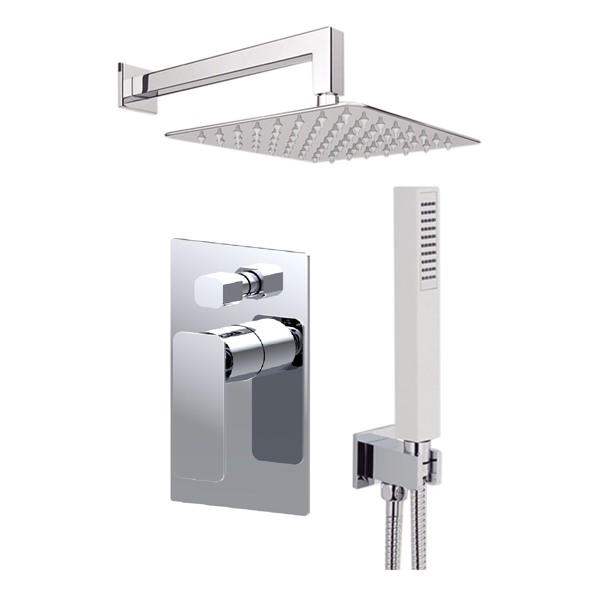 Aquamoon AXO Chrome Bathroom Modern Rain Mixer Shower Combo Set Wall Mounted Rainfall Shower Head 12" + Rough in + Trim included + Handheld SETAXO11231 bathtrends_usa