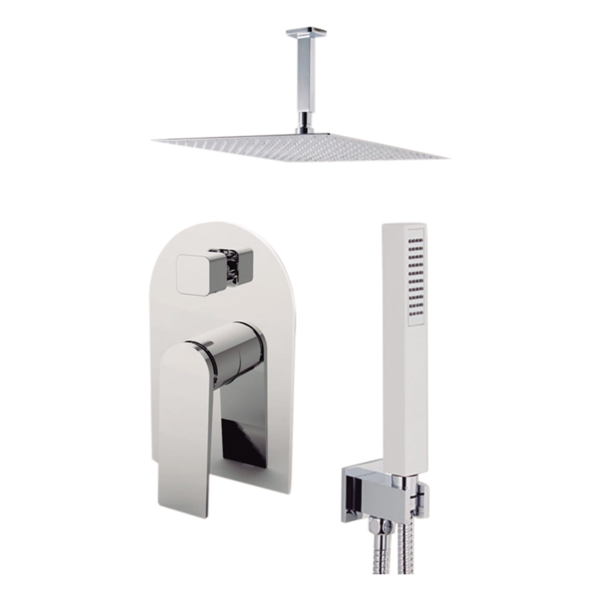 Aquamoon HAVANA Brush Nickel   Bathroom Modern Rain Mixer Shower Combo Set Ceiling Arm Mounted + Rainfall Shower Head 8" + Rough in + Trim included + Handheld SETHAV20832