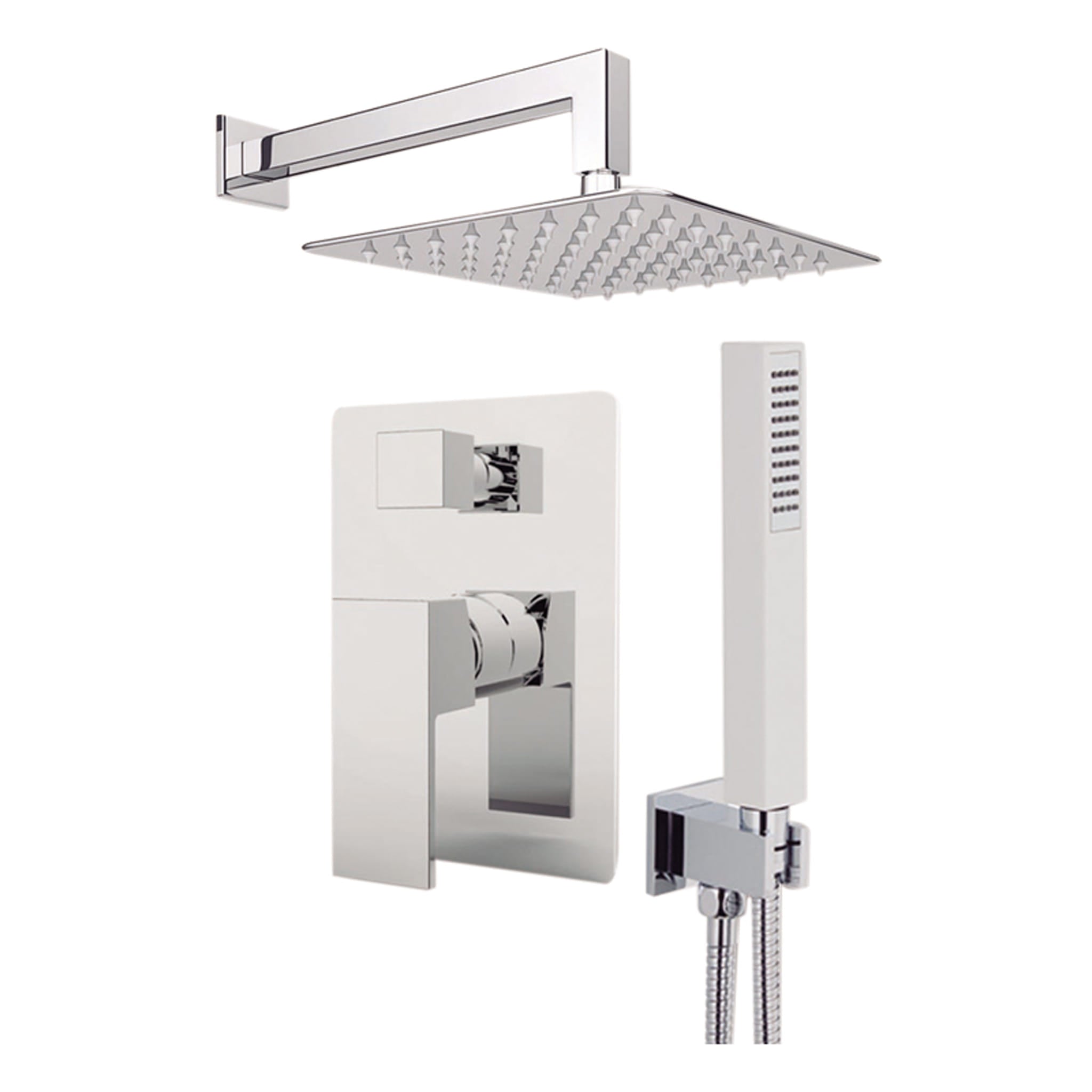 Aquamoon MILAN Brush Nickel   Bathroom Modern Rain Mixer Shower Combo Set Wall Mounted Rainfall Shower Head 8" + Rough in + Trim included + Handheld SETMIL10832