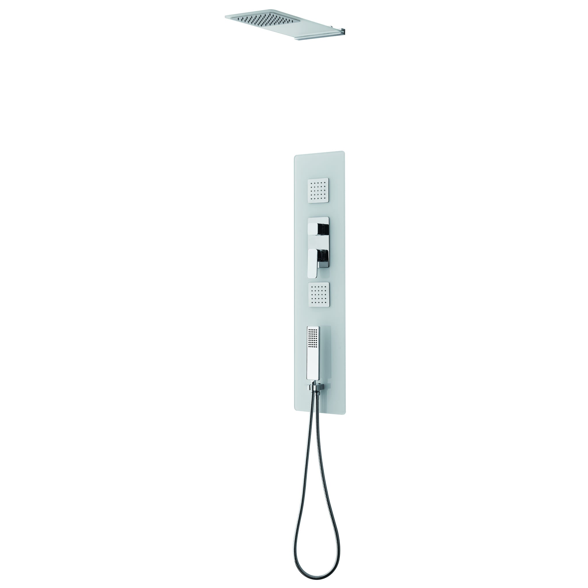 Aquamoon CAPRI Recessed Bathroom Shower Panel 63 x 9.75 with Rainfall Shower Head + Handheld Shower + Massage Body Jets