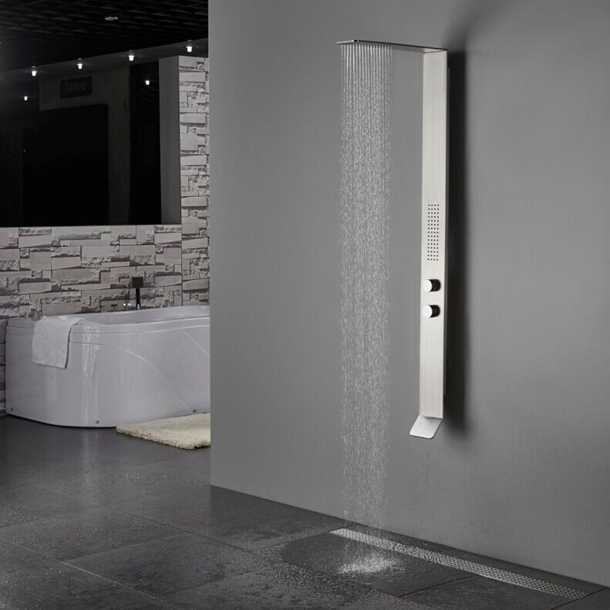 Aquamoon COSMOS Stainless Steel Recessed Bathroom Shower Panel 63 x 9.75 with Rainfall Shower Head + Handheld Shower + Massage Body Jets bathtrends_usa