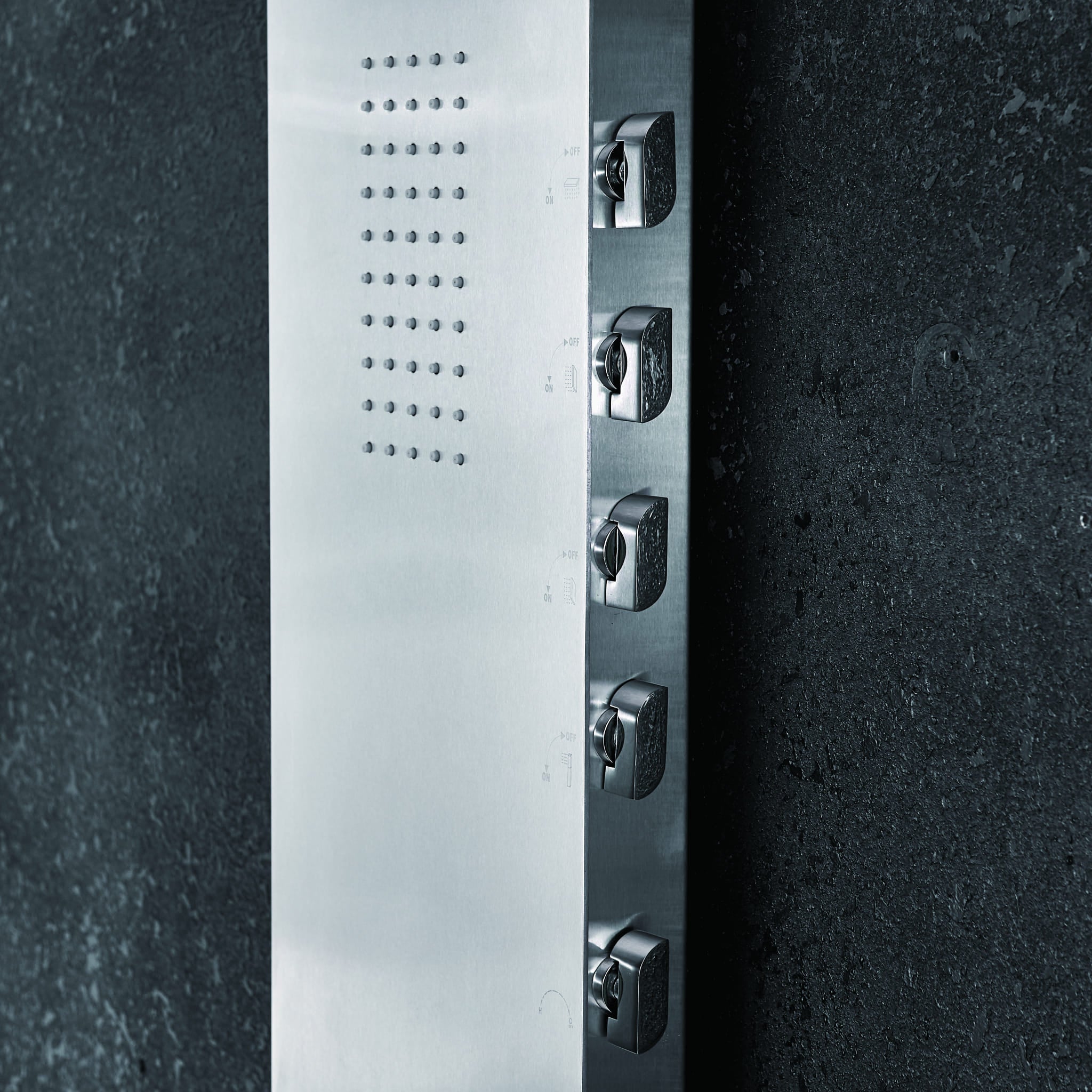 Aquamoon AURA Stainless Steel  Recessed Bathroom Shower Panel 63 x 9.75 with Rainfall Shower Head + Handheld Shower + Massage Body Jets
