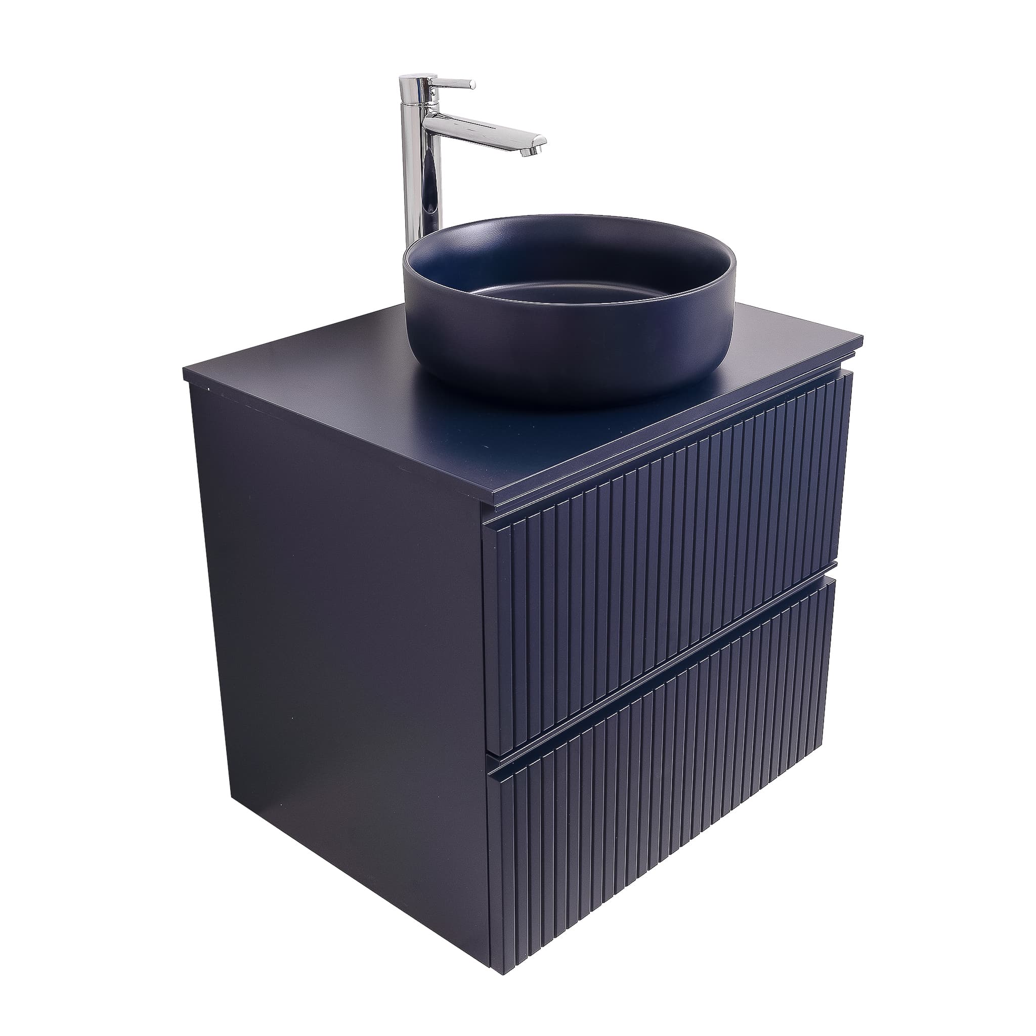 Ares 23.5 Matte Navy Blue Cabinet, Ares Navy Blue Top And Ares Navy Blue Ceramic Basin, Wall Mounted Modern Vanity Set