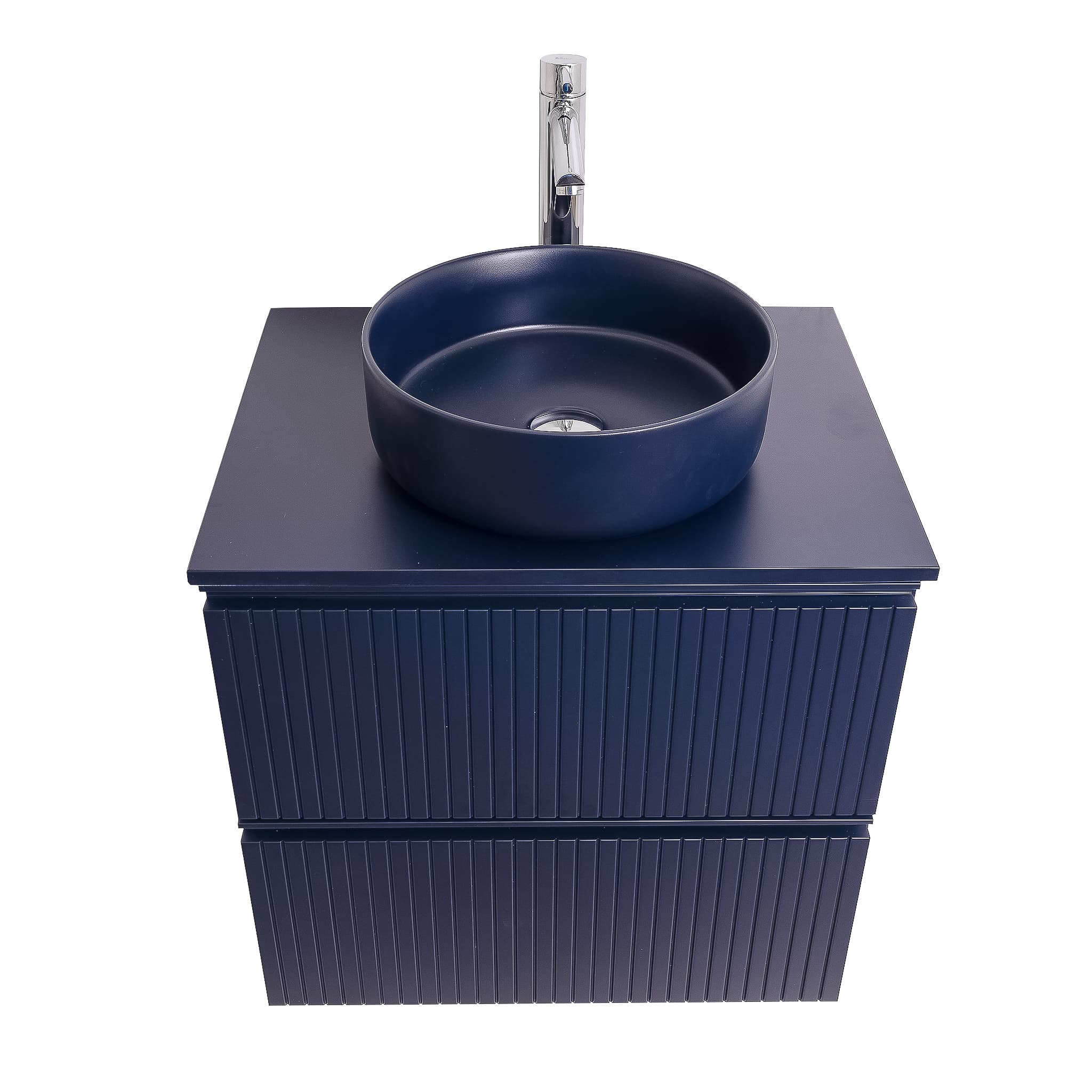 Ares 23.5 Matte Navy Blue Cabinet, Ares Navy Blue Top And Ares Navy Blue Ceramic Basin, Wall Mounted Modern Vanity Set