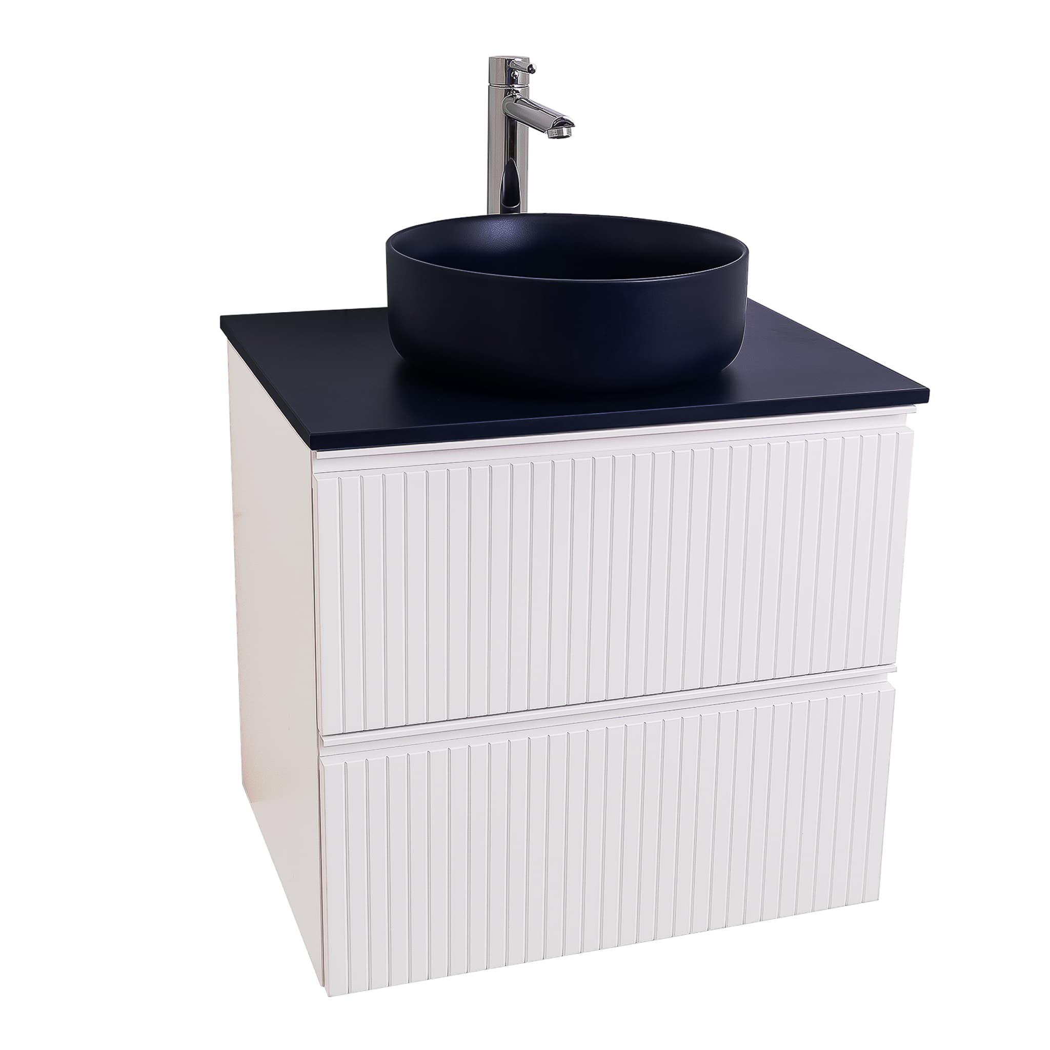 Ares 23.5 Matte White Cabinet, Ares Navy Blue Top And Ares Navy Blue Ceramic Basin, Wall Mounted Modern Vanity Set