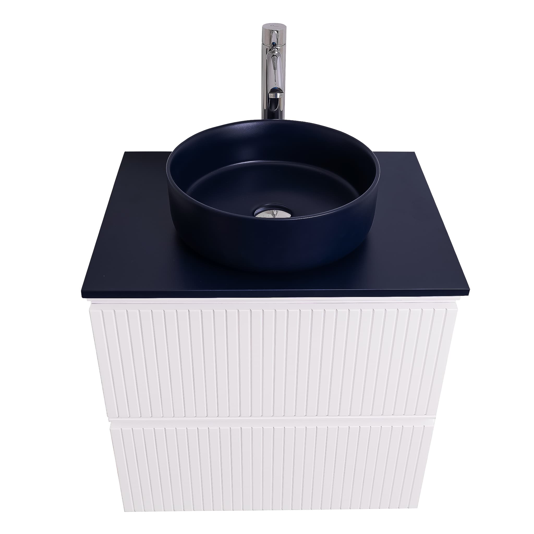 Ares 23.5 Matte White Cabinet, Ares Navy Blue Top And Ares Navy Blue Ceramic Basin, Wall Mounted Modern Vanity Set