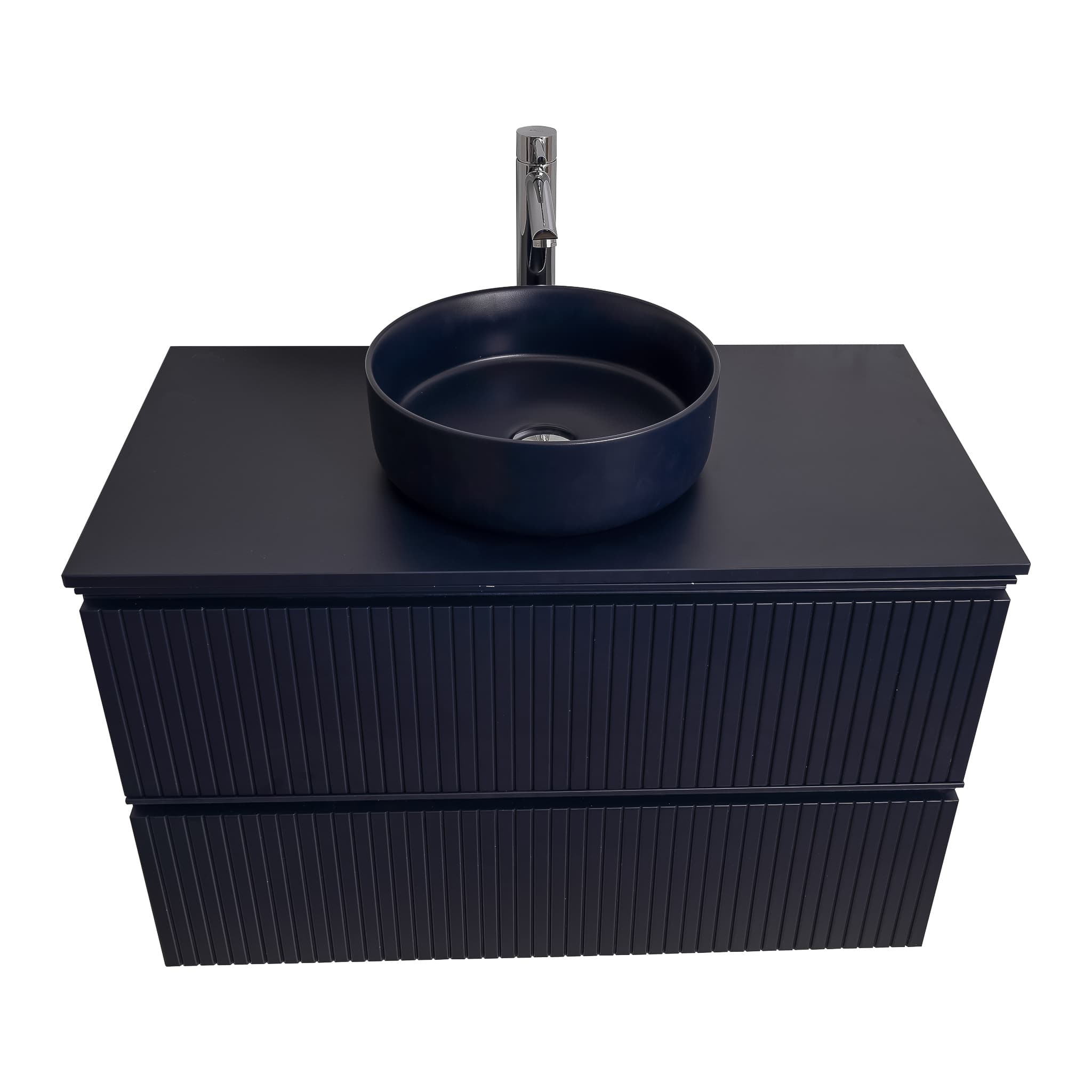 Ares 31.5 Matte Navy Blue Cabinet, Ares Navy Blue Top And Ares Navy Blue Ceramic Basin, Wall Mounted Modern Vanity Set