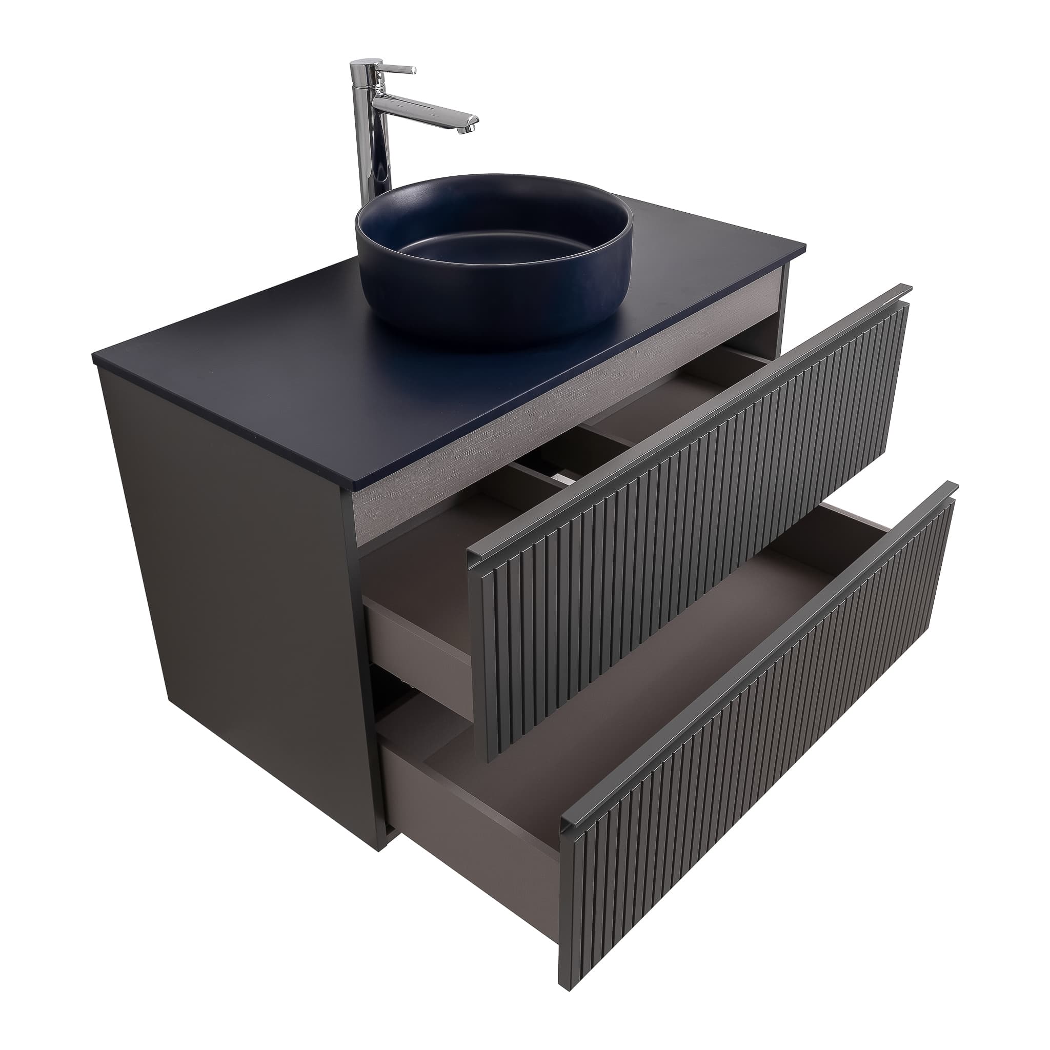 Ares 31.5 Matte Grey Cabinet, Ares Navy Blue Top And Ares Navy Blue Ceramic Basin, Wall Mounted Modern Vanity Set