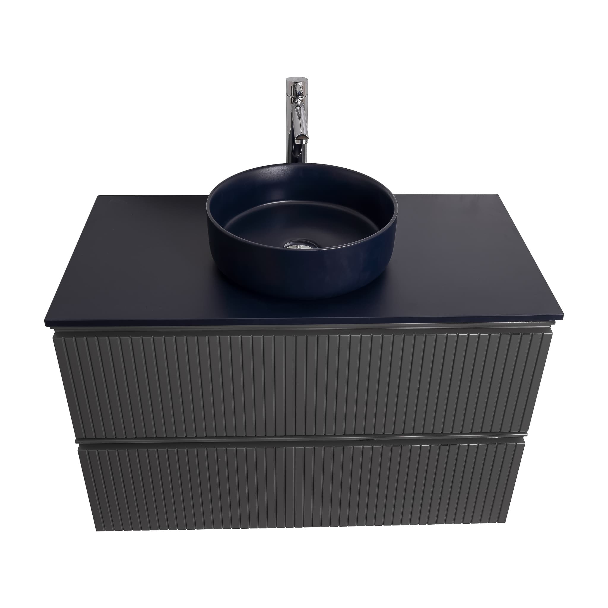 Ares 31.5 Matte Grey Cabinet, Ares Navy Blue Top And Ares Navy Blue Ceramic Basin, Wall Mounted Modern Vanity Set