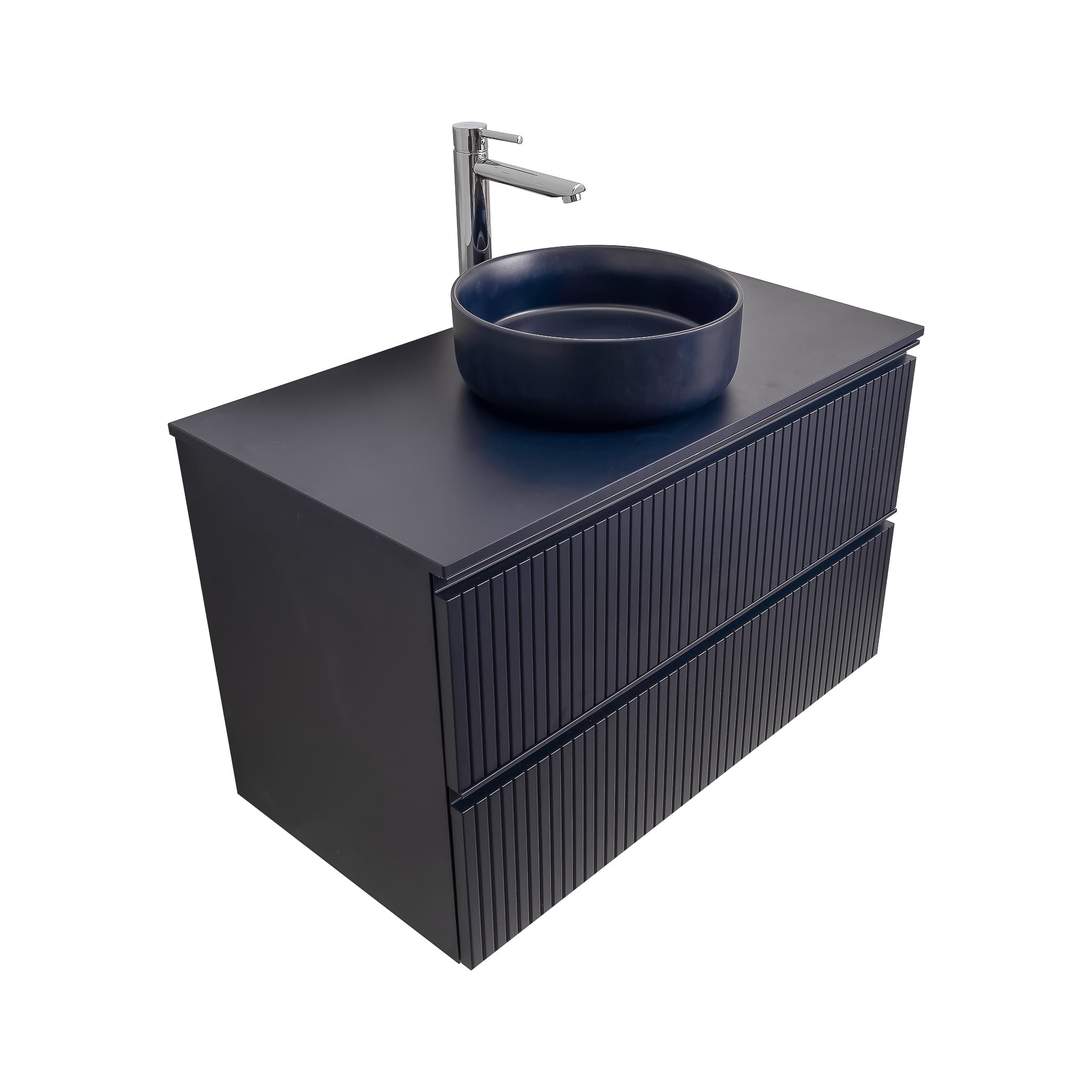 Ares 35.5 Matte Navy Blue Cabinet, Ares Navy Blue Top And Ares Navy Blue Ceramic Basin, Wall Mounted Modern Vanity Set