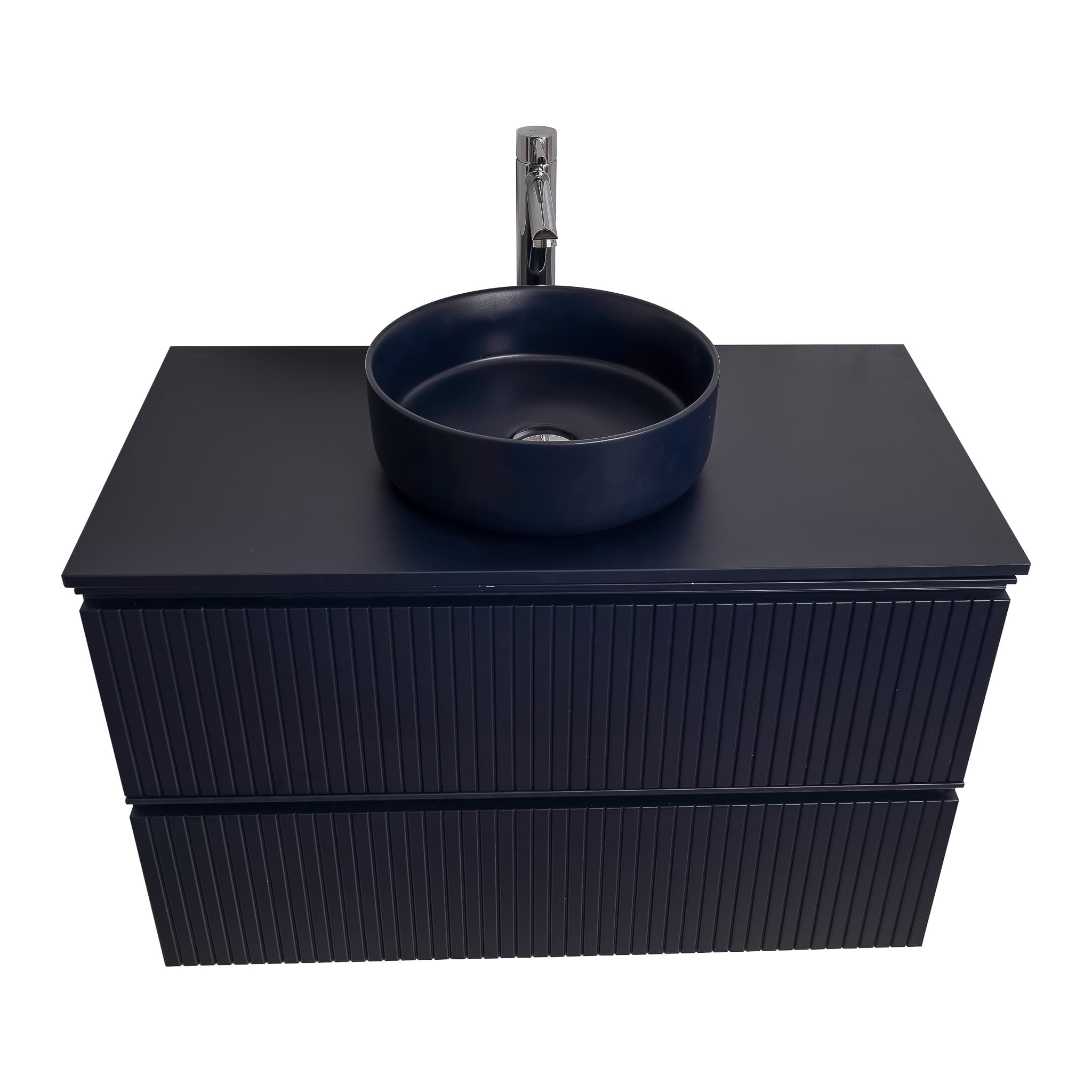 Ares 39.5 Matte Navy Blue Cabinet, Ares Navy Blue Top And Ares Navy Blue Ceramic Basin, Wall Mounted Modern Vanity Set