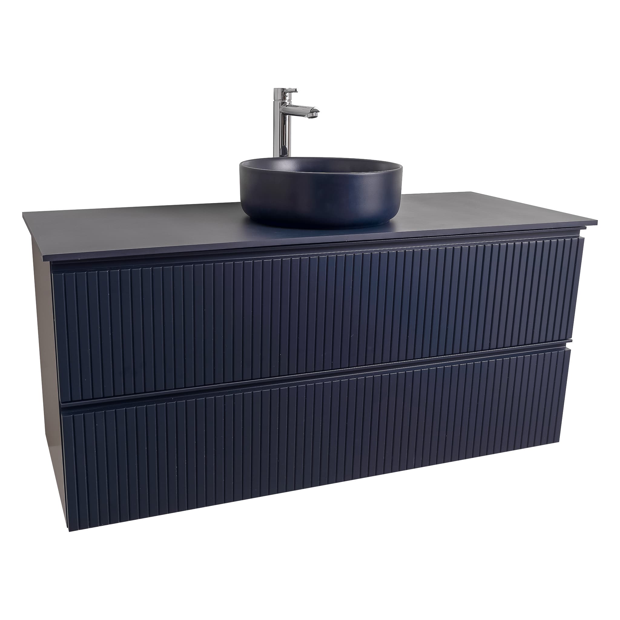 Ares 47.5 Matte Navy Blue Cabinet, Ares Navy Blue Top And Ares Navy Blue Ceramic Basin, Wall Mounted Modern Vanity Set