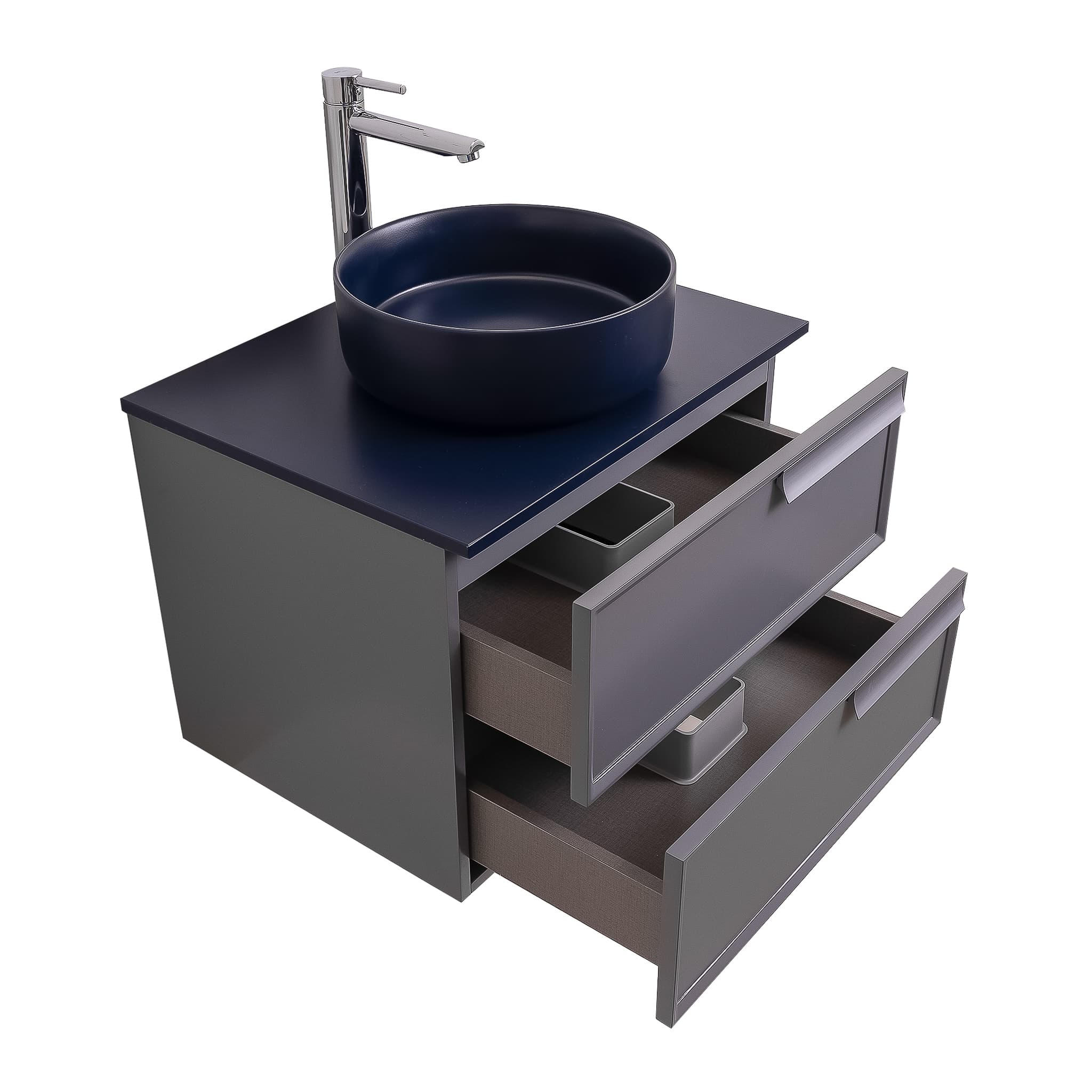 Garda 23.5 Matte Grey Cabinet, Ares Navy Blue Top and Ares Navy Blue Ceramic Basin, Wall Mounted Modern Vanity Set