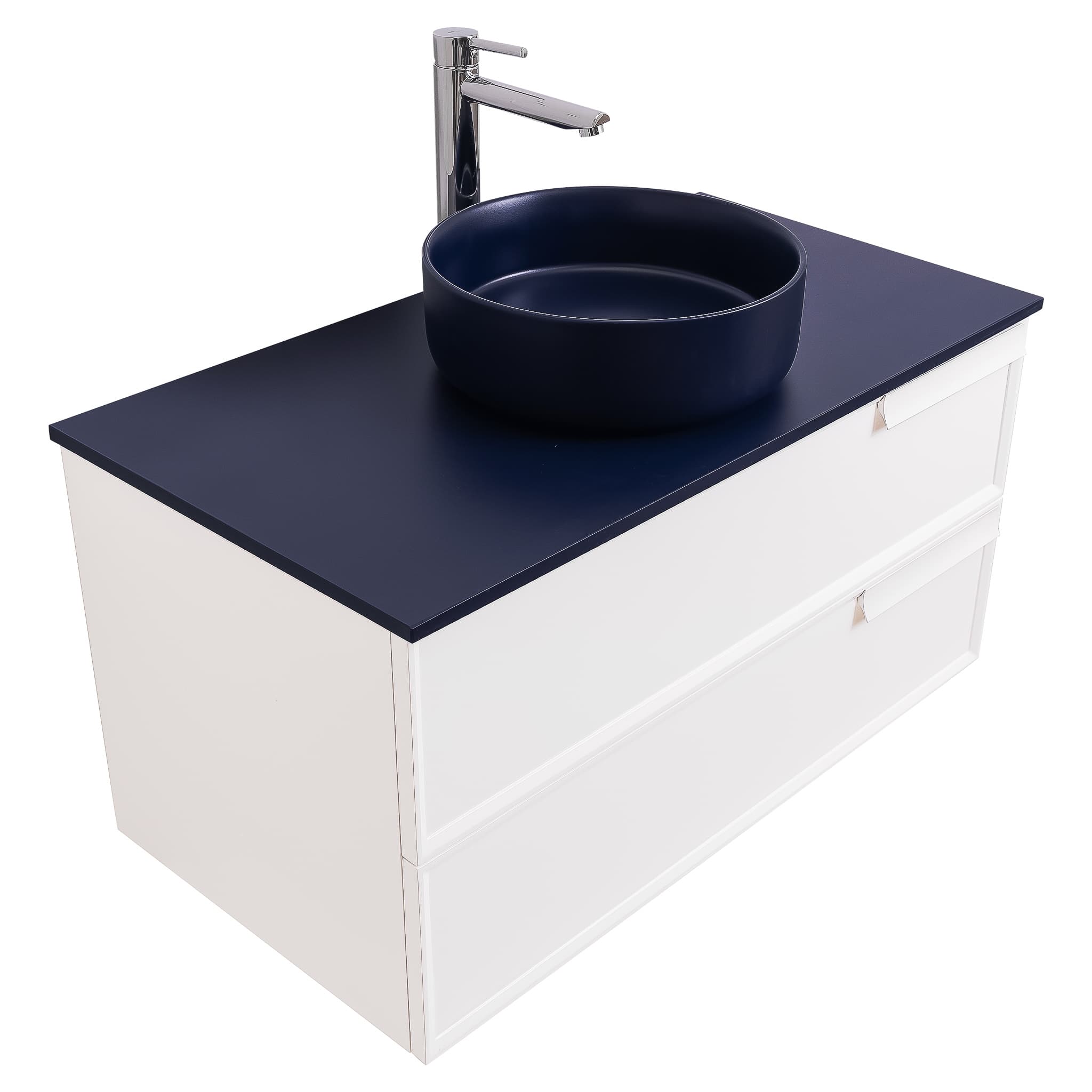 Garda 39.5 Matte White Cabinet, Ares Navy Blue Top and Ares Navy Blue Ceramic Basin, Wall Mounted Modern Vanity Set