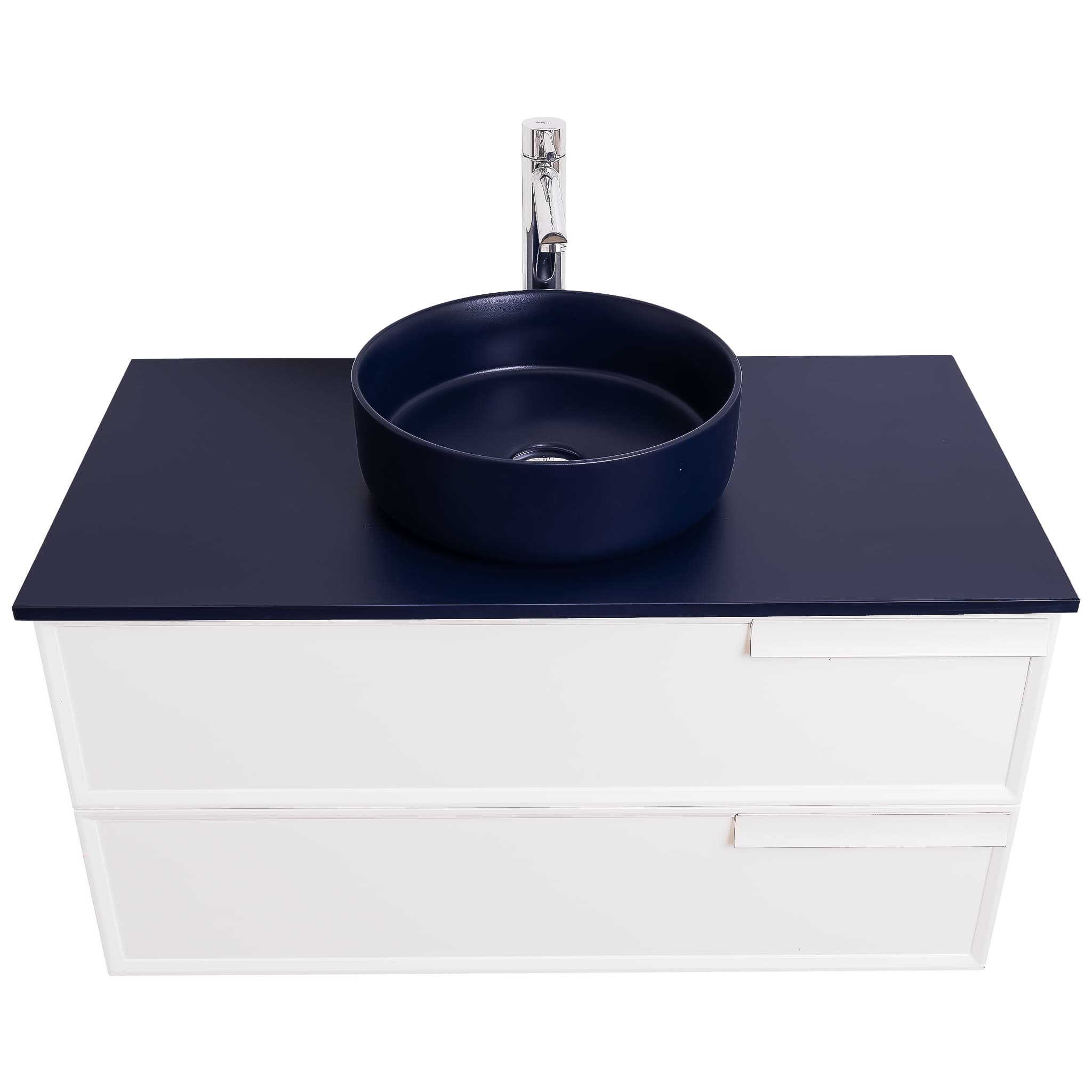 Garda 39.5 Matte White Cabinet, Ares Navy Blue Top and Ares Navy Blue Ceramic Basin, Wall Mounted Modern Vanity Set