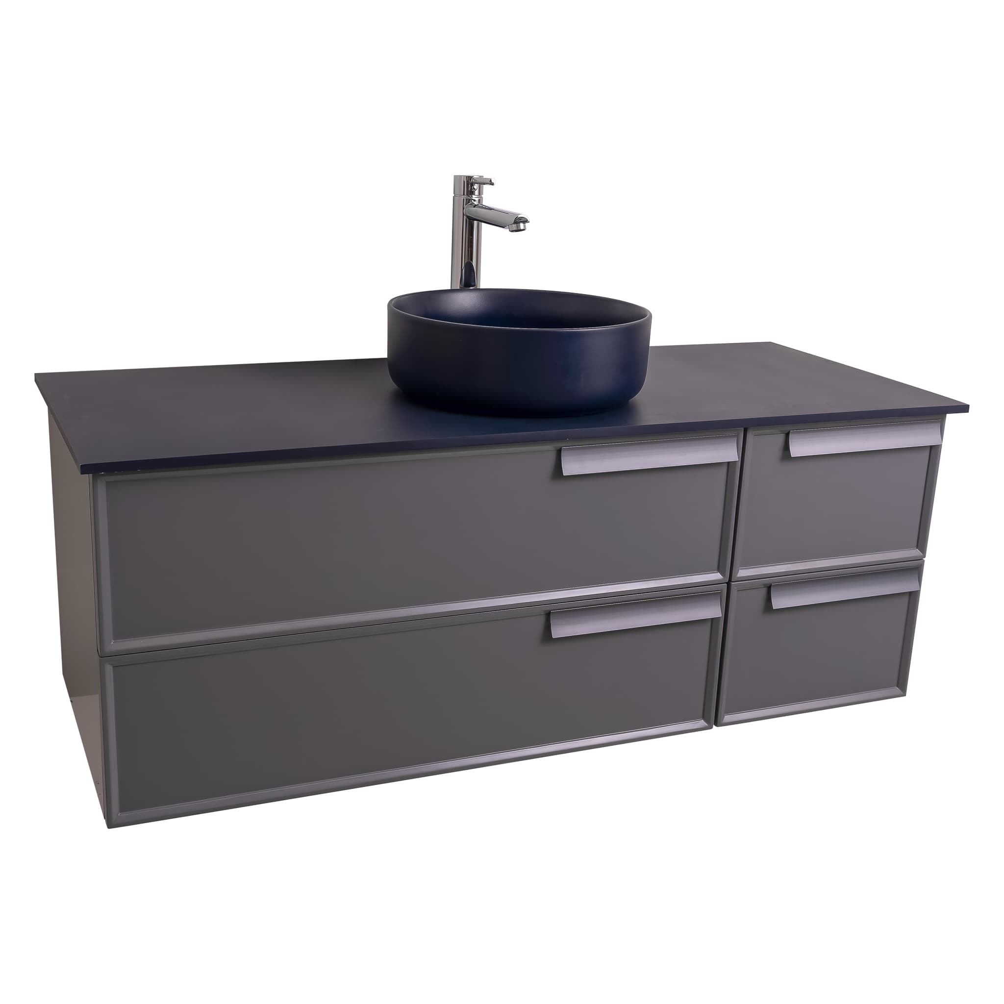 Garda 47.5 Matte Grey Cabinet, Ares Navy Blue Top and Ares Navy Blue Ceramic Basin, Wall Mounted Modern Vanity Set