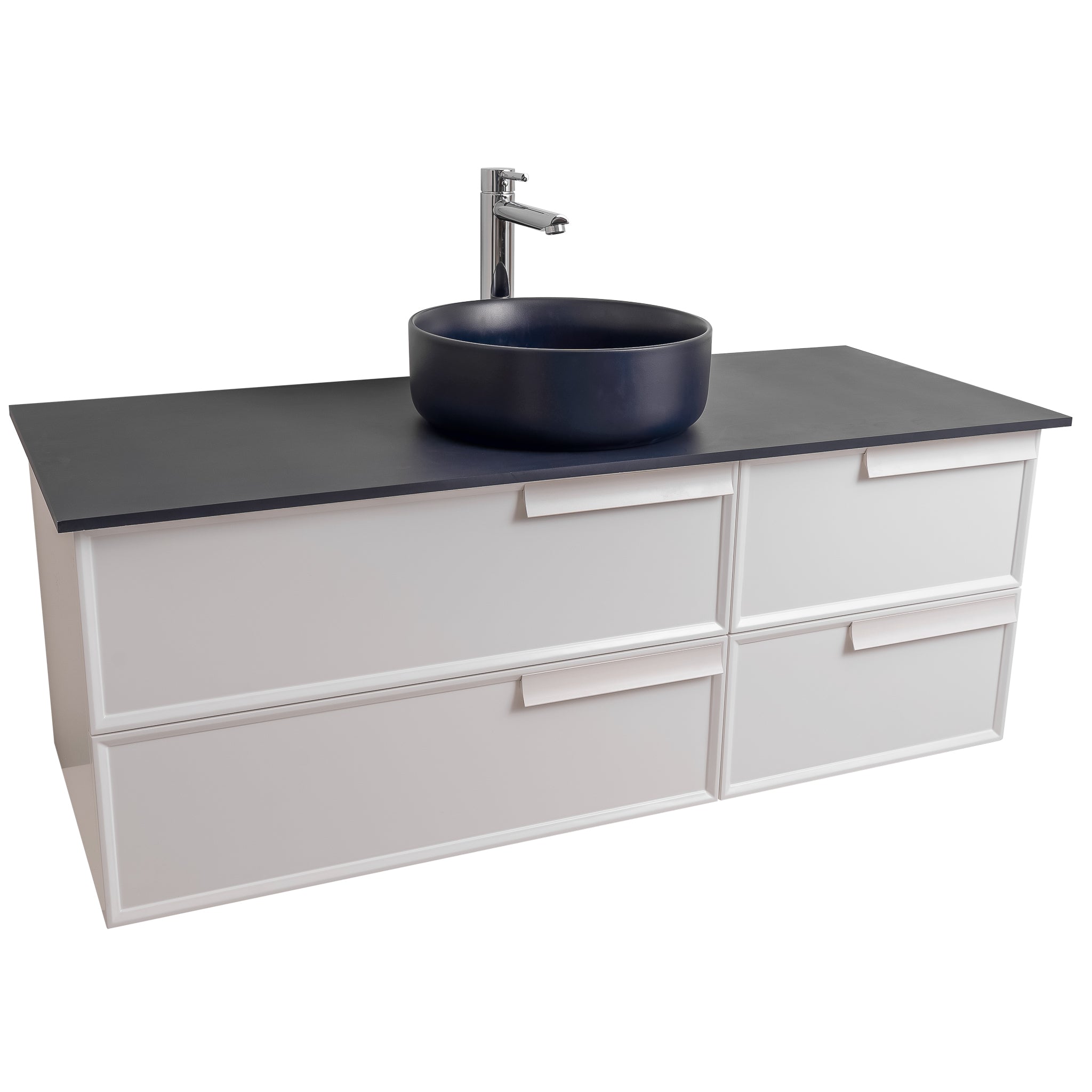 Garda 47.5 Matte White Cabinet, Ares Navy Blue Top and Ares Navy Blue Ceramic Basin, Wall Mounted Modern Vanity Set