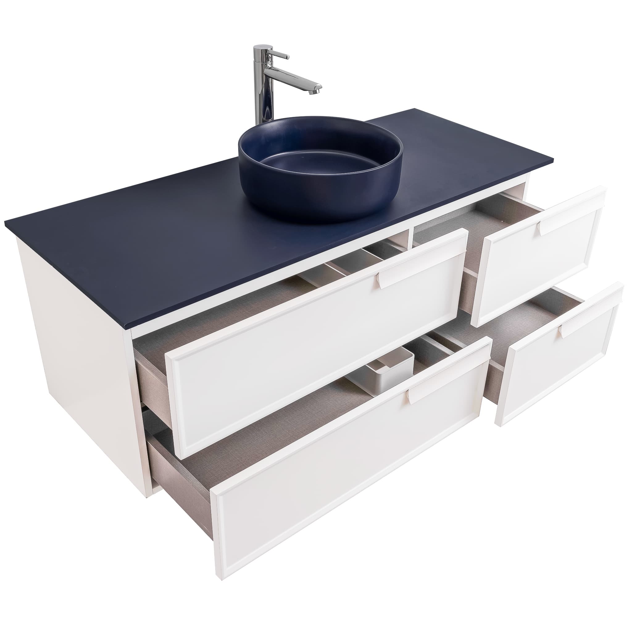Garda 47.5 Matte White Cabinet, Ares Navy Blue Top and Ares Navy Blue Ceramic Basin, Wall Mounted Modern Vanity Set