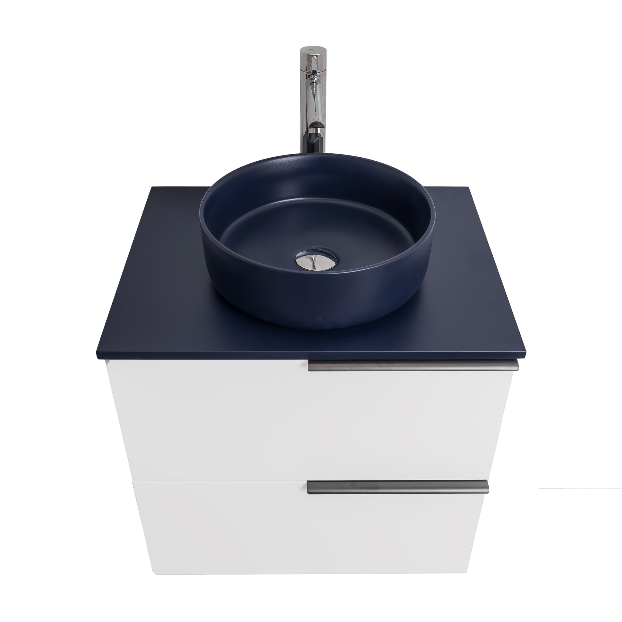 Mallorca 23.5 Matte White Cabinet, Ares Navy Blue Top And Ares Navy Blue Ceramic Basin, Wall Mounted Modern Vanity Set