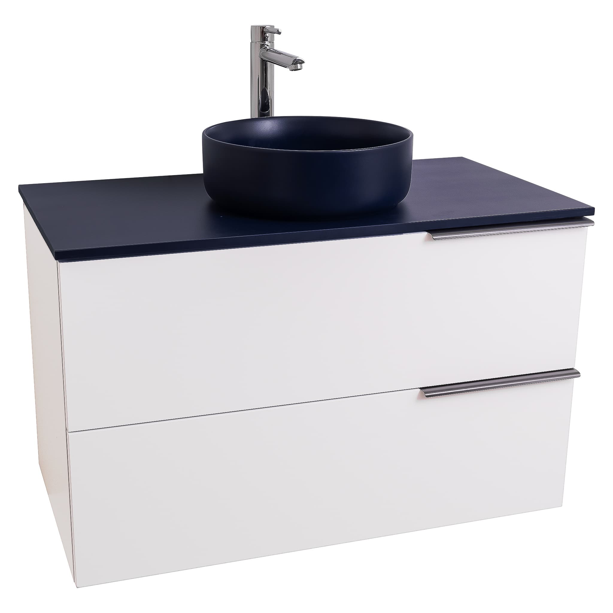 Mallorca 31.5 Matte White Cabinet, Ares Navy Blue Top And Ares Navy Blue Ceramic Basin, Wall Mounted Modern Vanity Set