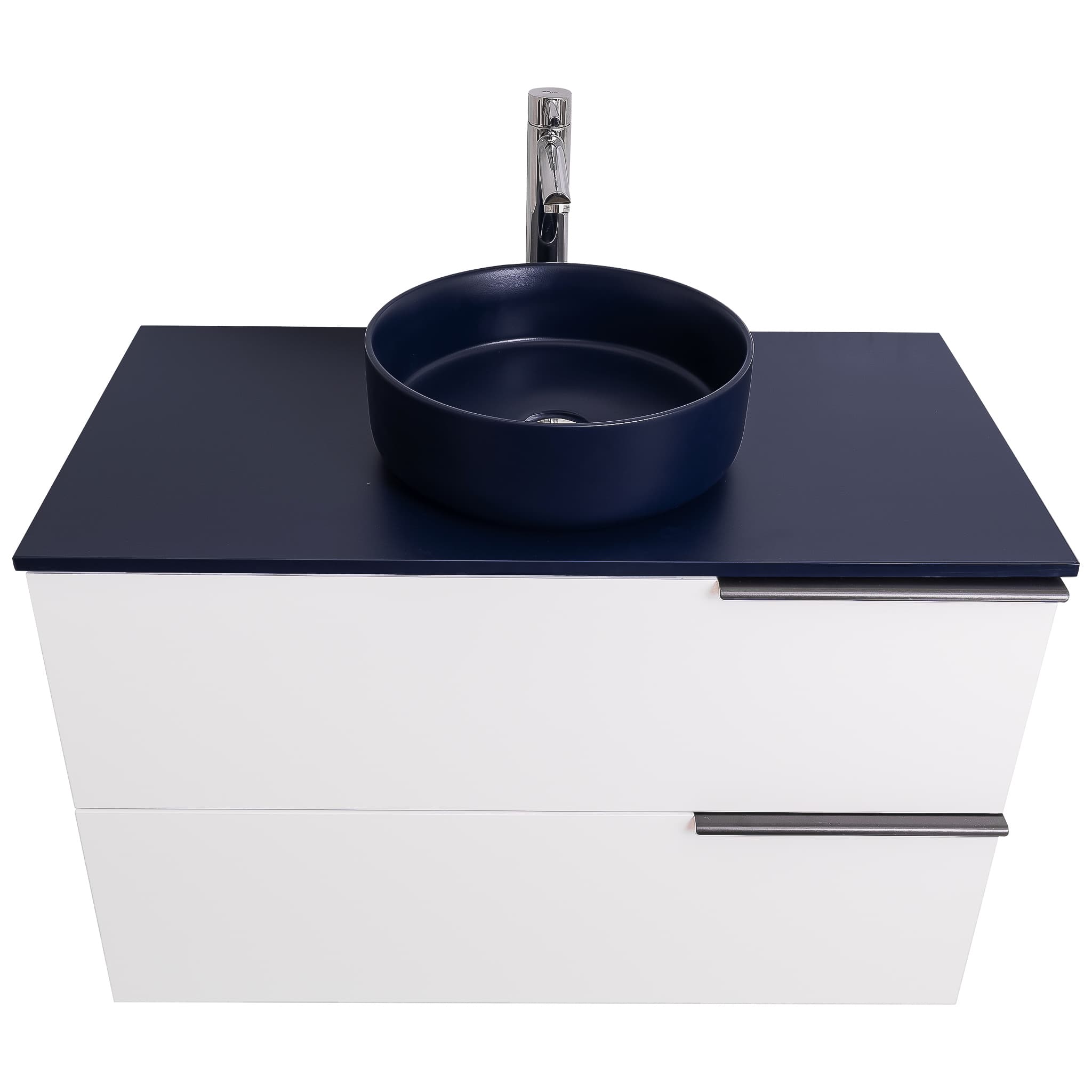 Mallorca 35.5 Matte White Cabinet, Ares Navy Blue Top And Ares Navy Blue Ceramic Basin, Wall Mounted Modern Vanity Set