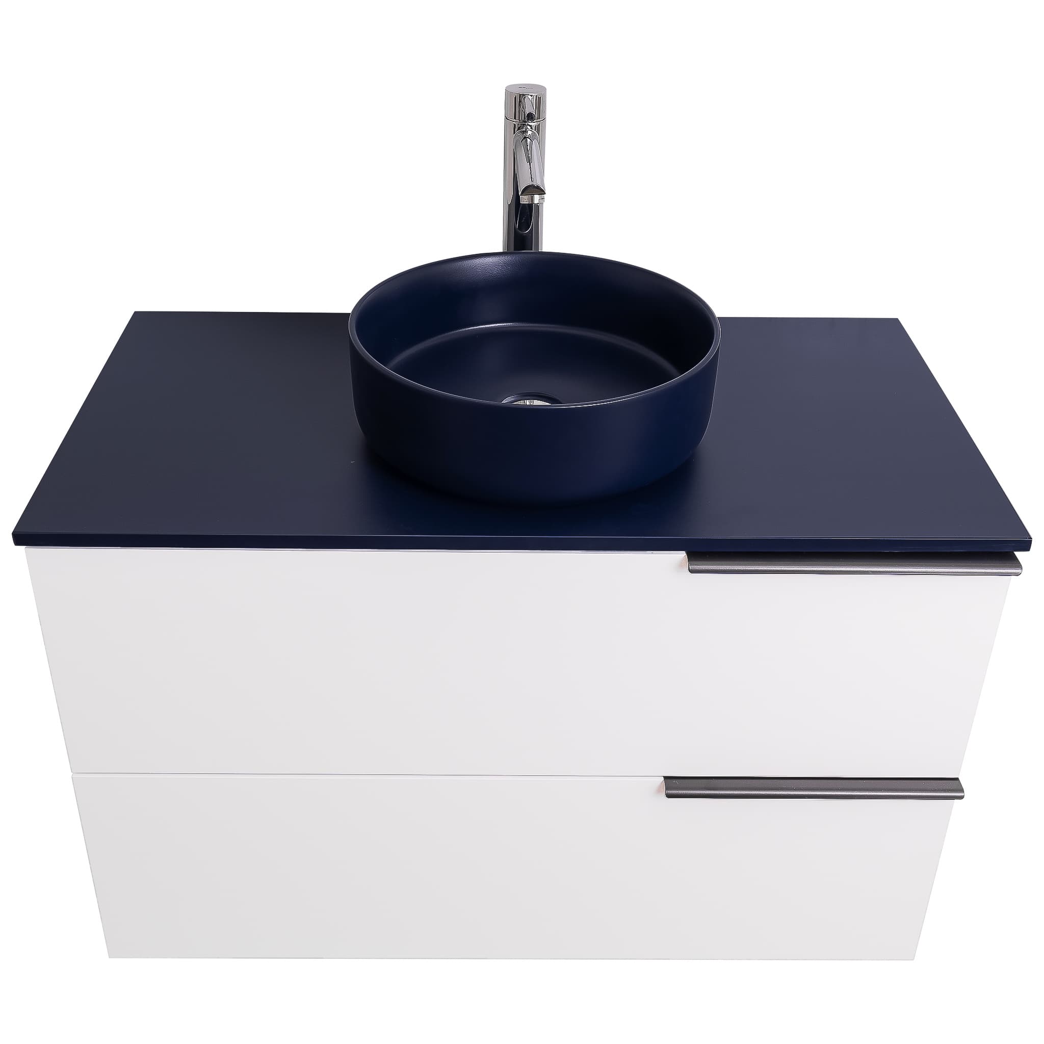 Mallorca 39.5 Matte White Cabinet, Ares Navy Blue Top And Ares Navy Blue Ceramic Basin, Wall Mounted Modern Vanity Set