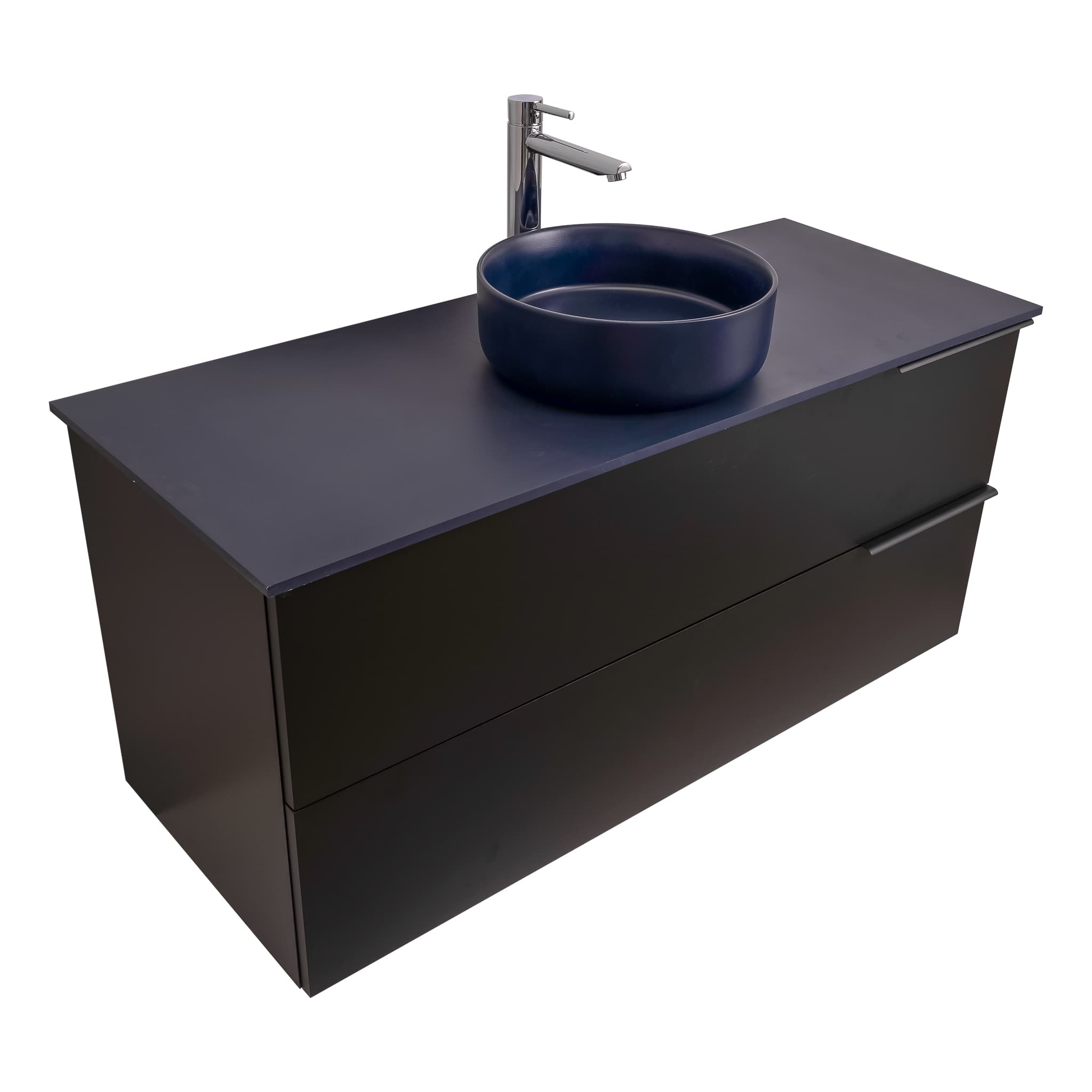Mallorca 47.5 Matte Black Cabinet, Ares Navy Blue Top And Ares Navy Blue Ceramic Basin, Wall Mounted Modern Vanity Set