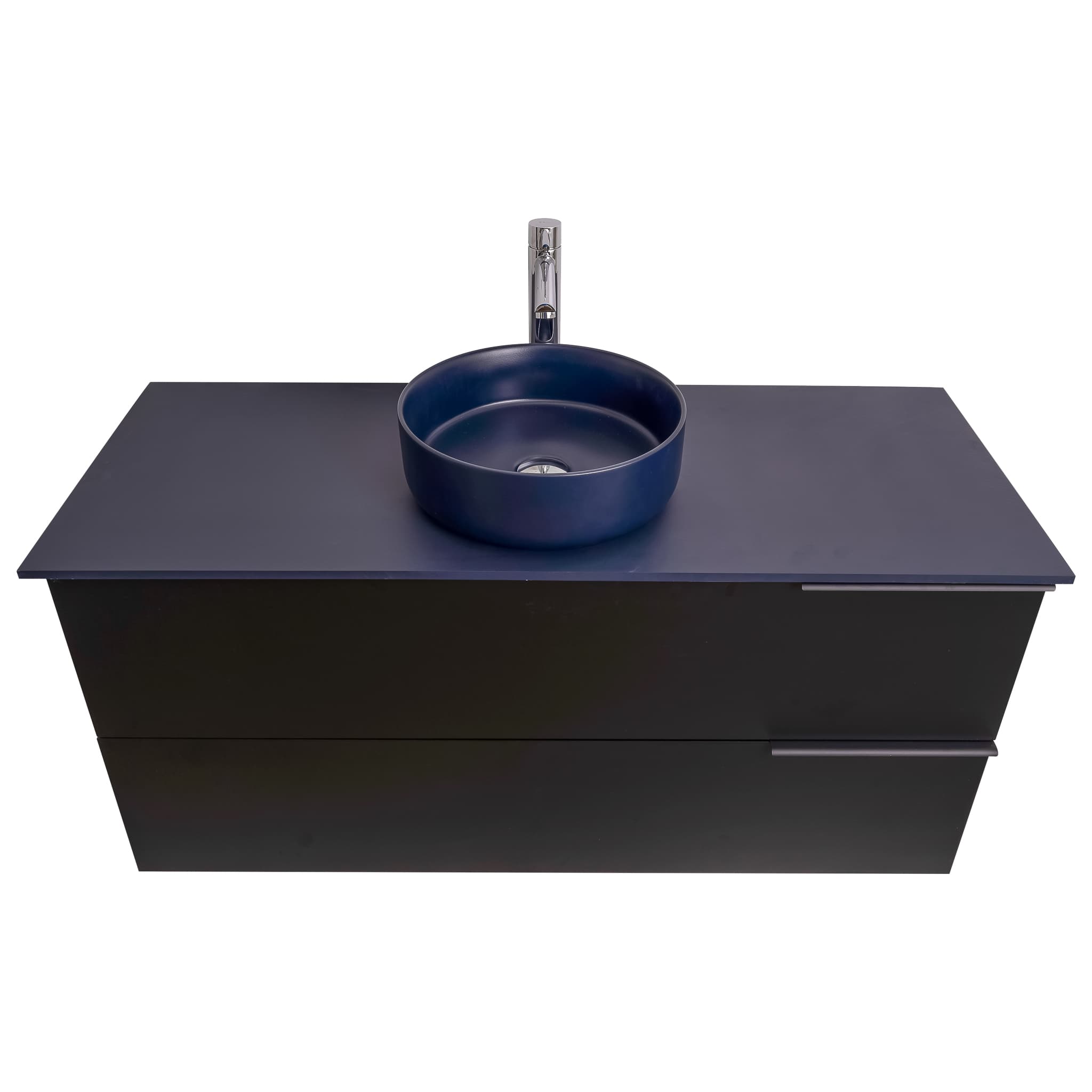 Mallorca 47.5 Matte Black Cabinet, Ares Navy Blue Top And Ares Navy Blue Ceramic Basin, Wall Mounted Modern Vanity Set