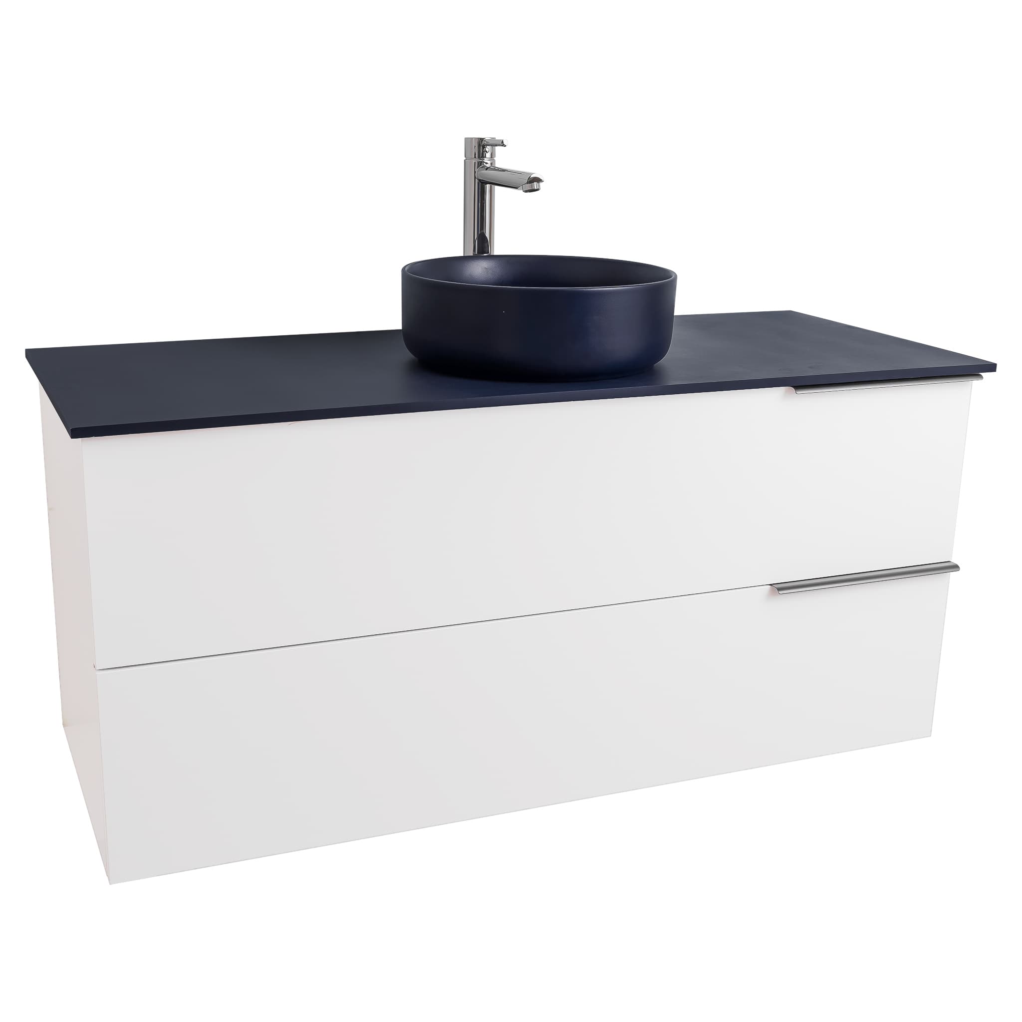 Mallorca 47.5 Matte White Cabinet, Ares Navy Blue Top And Ares Navy Blue Ceramic Basin, Wall Mounted Modern Vanity Set