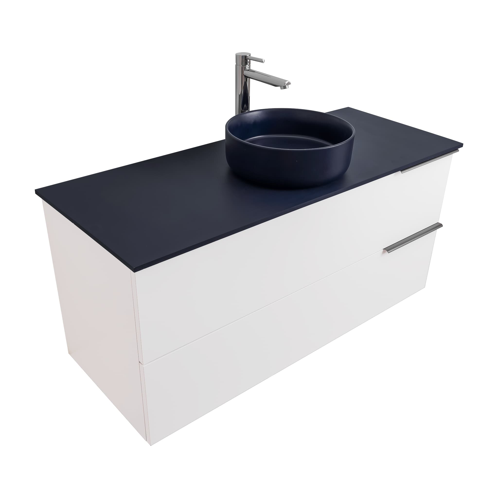 Mallorca 47.5 Matte White Cabinet, Ares Navy Blue Top And Ares Navy Blue Ceramic Basin, Wall Mounted Modern Vanity Set
